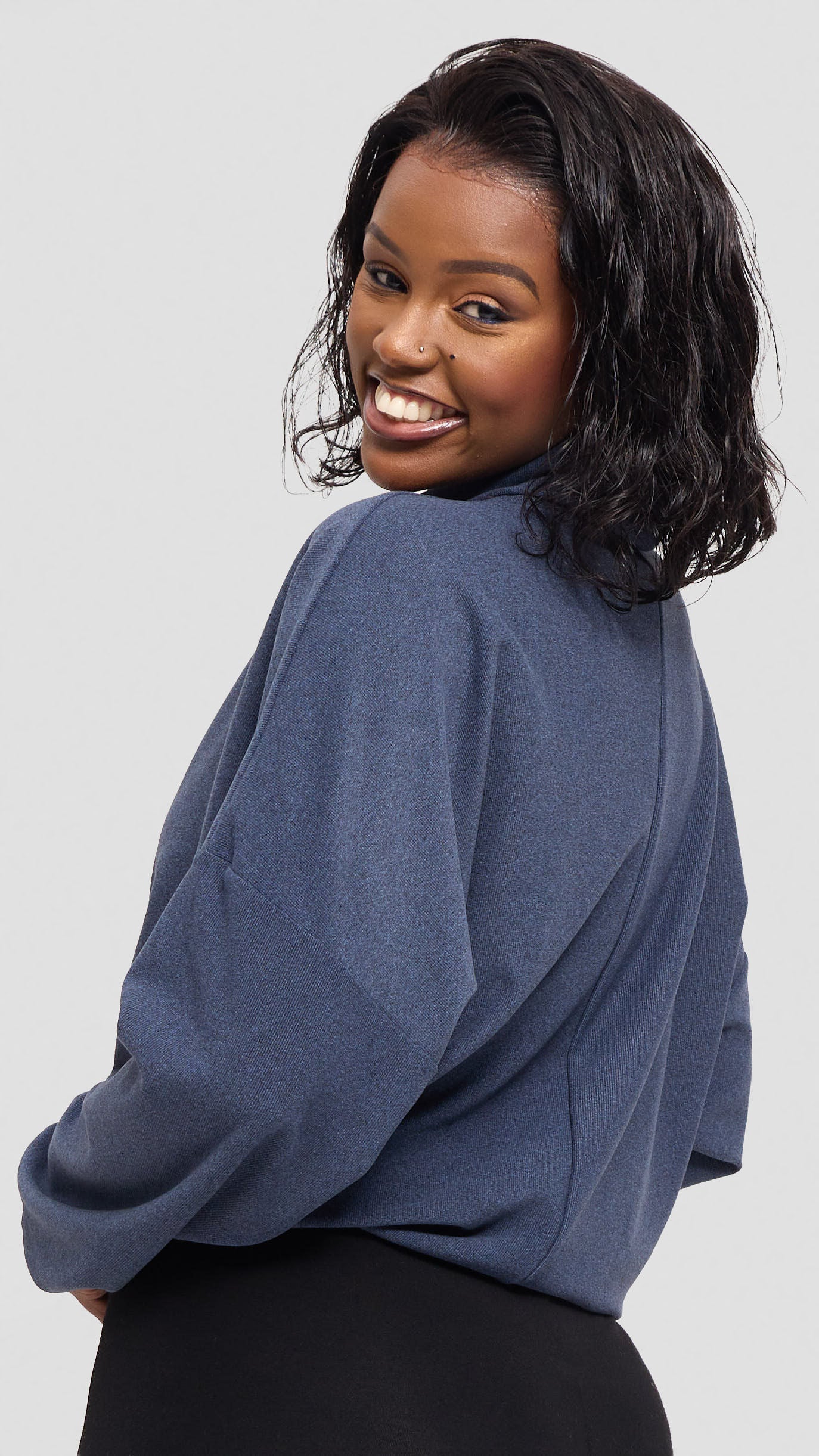 Vivo Selah Dolman Sweatshirt in Rib Sweater - Denim Blue