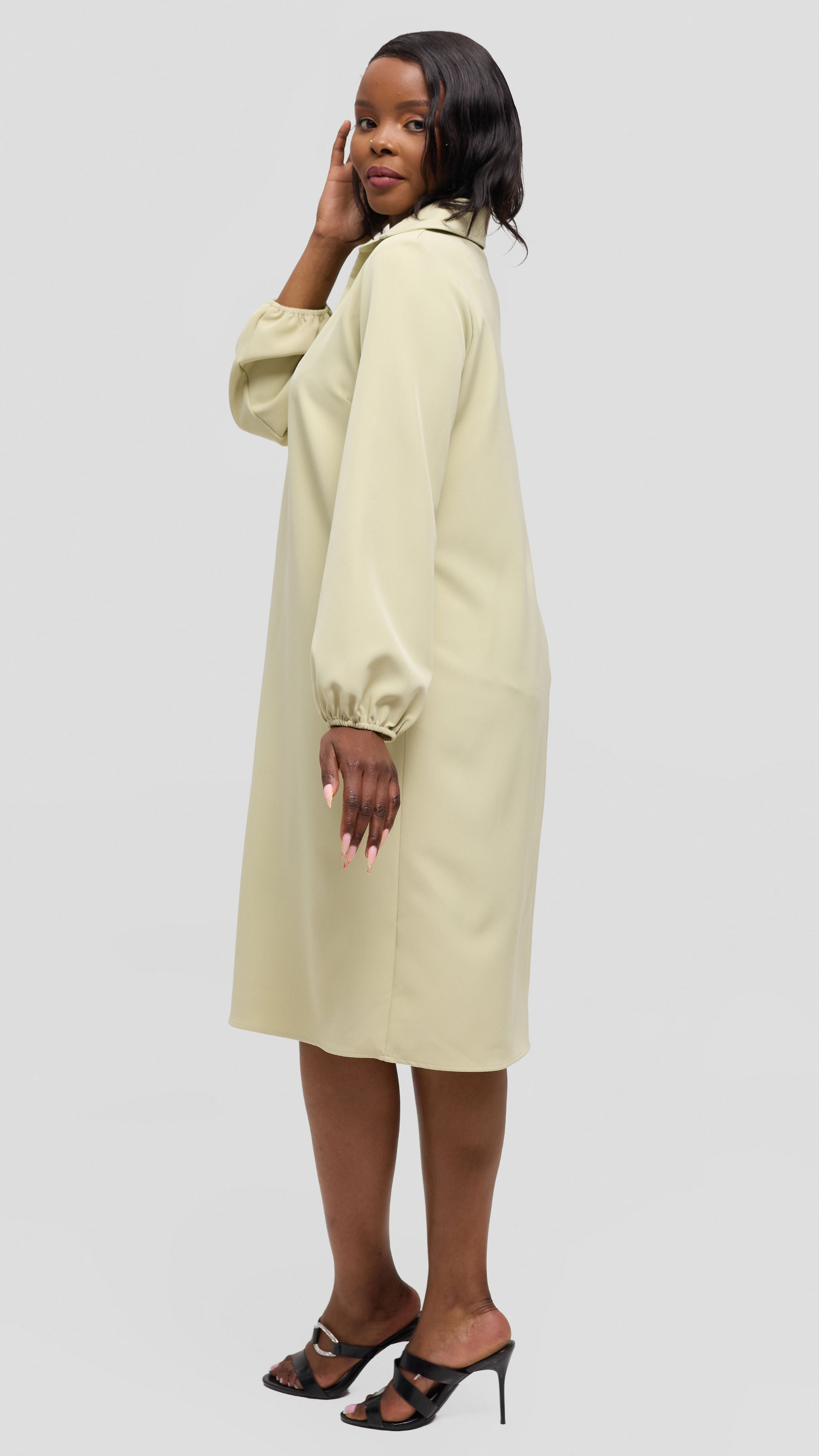 Vivo Mandla Bishop Sleeve Tent Dress in Crepe - Light Green