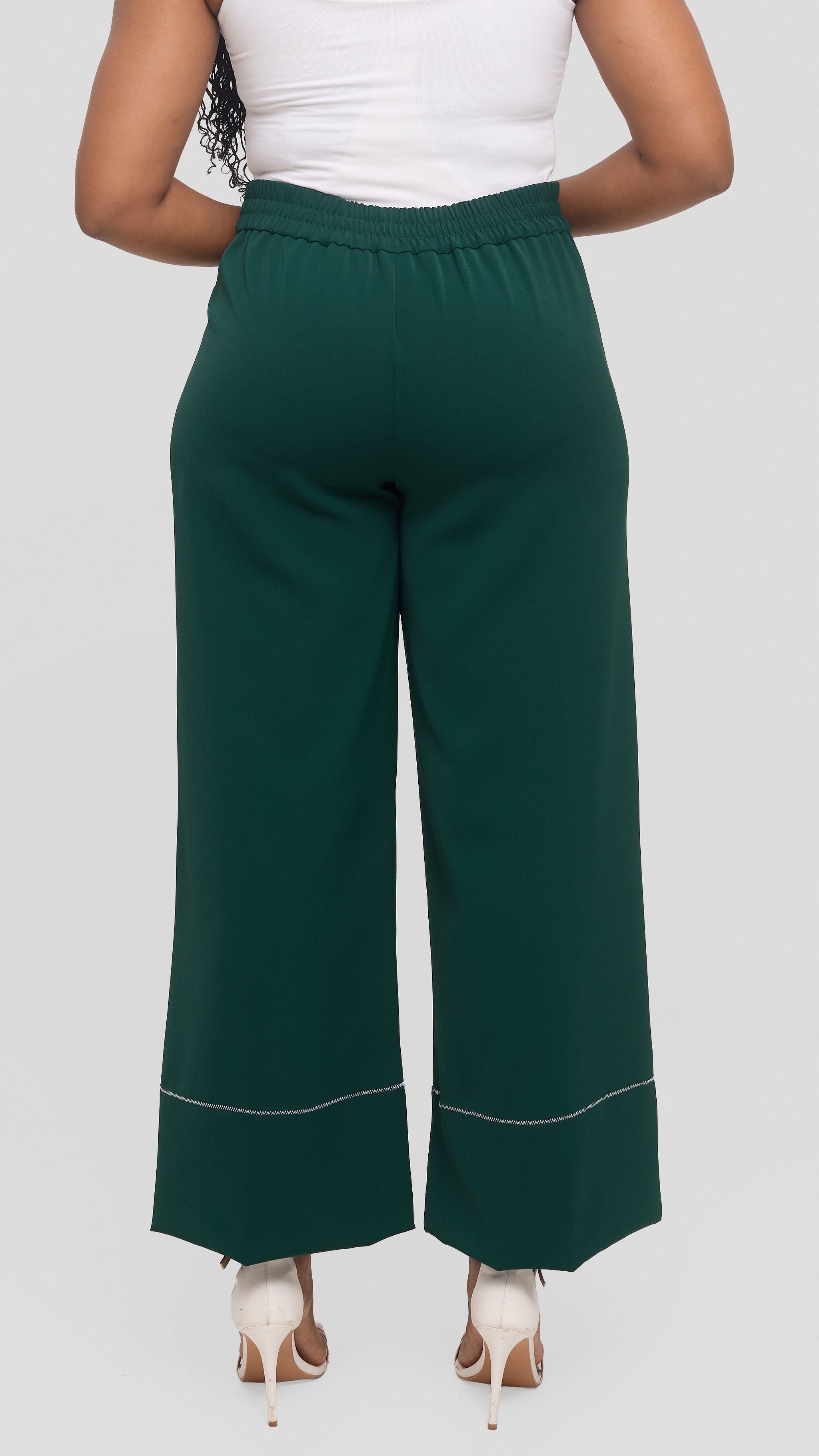 Vivo Contrast Stitch Wide Leg Pants in Twill -  Dark Green
