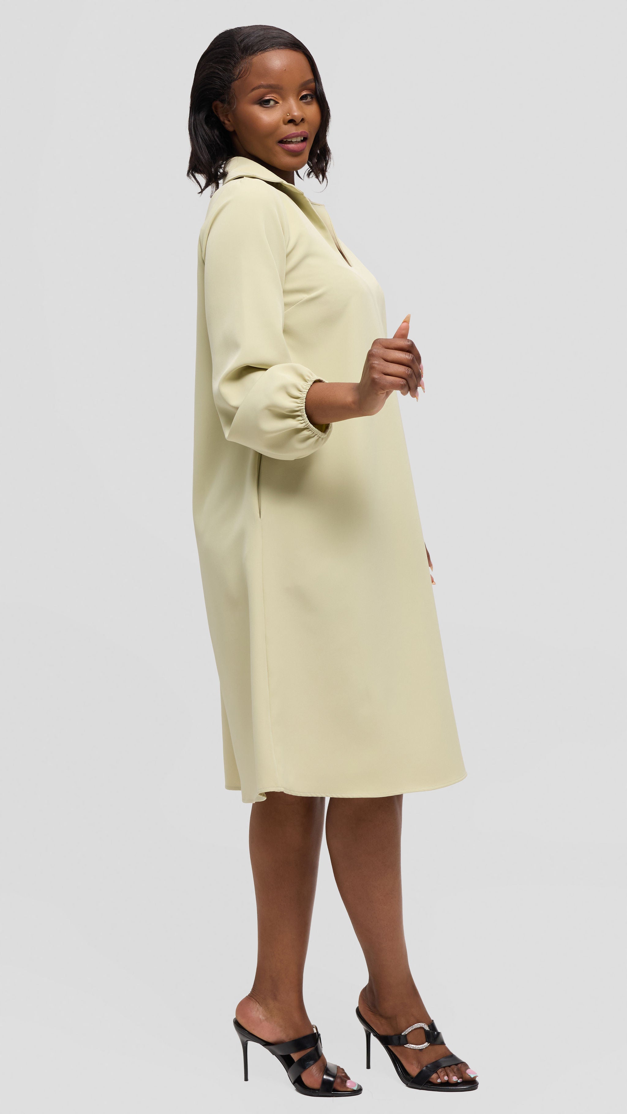 Vivo Mandla Bishop Sleeve Tent Dress in Crepe - Light Green