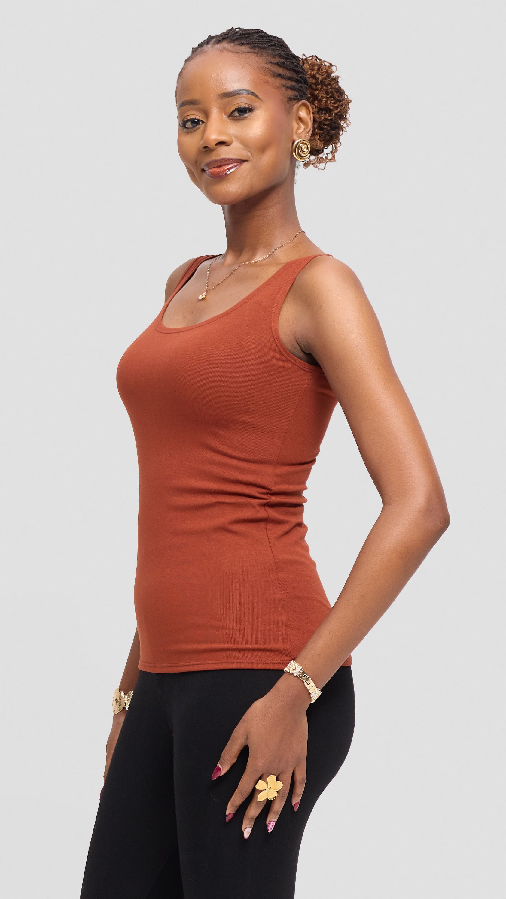 Vivo Basic Tank Top in Jersey - Dark Rust