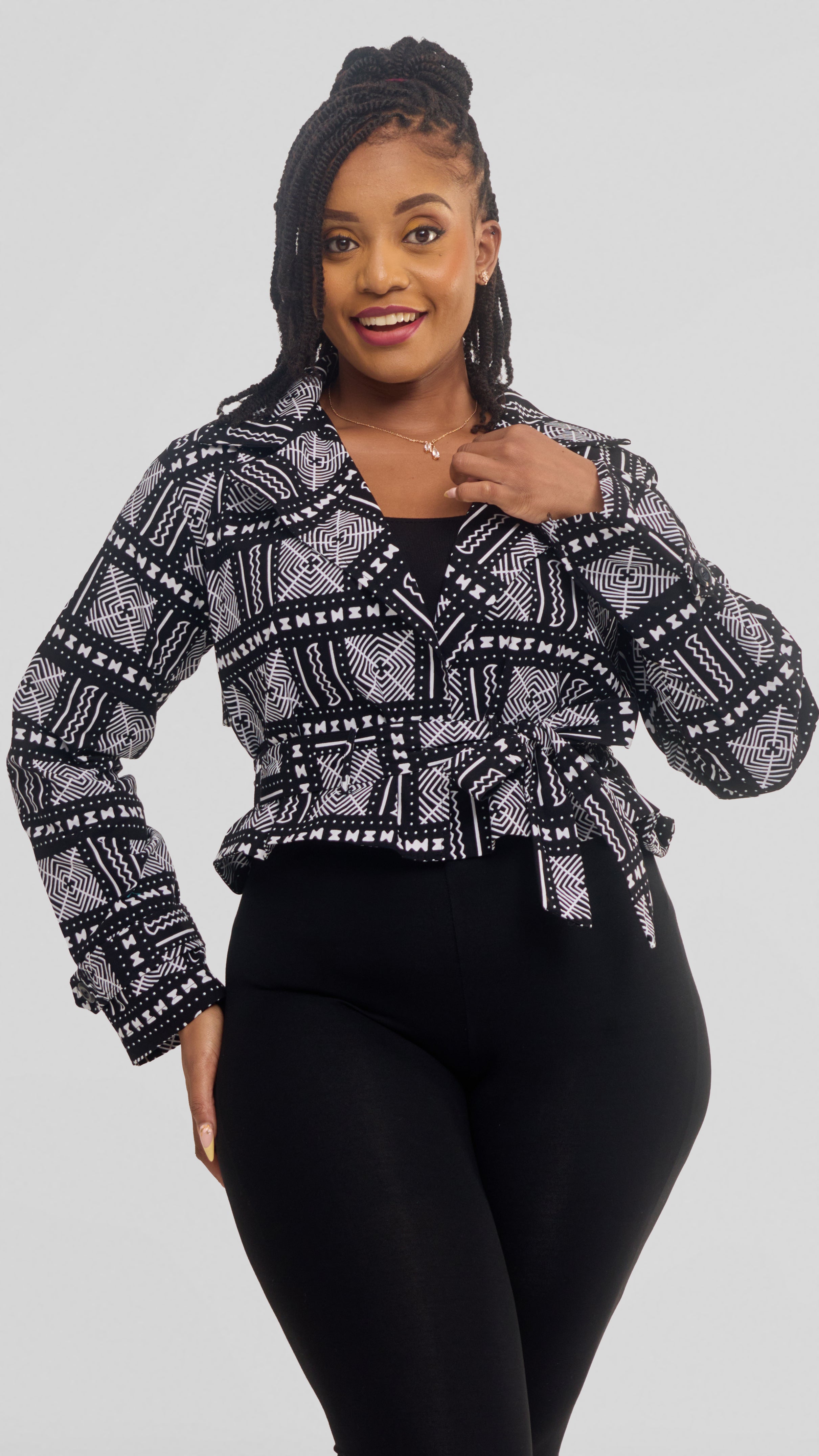 Safari by Vivo Short Trench Coat in Kitenge - Giti Print