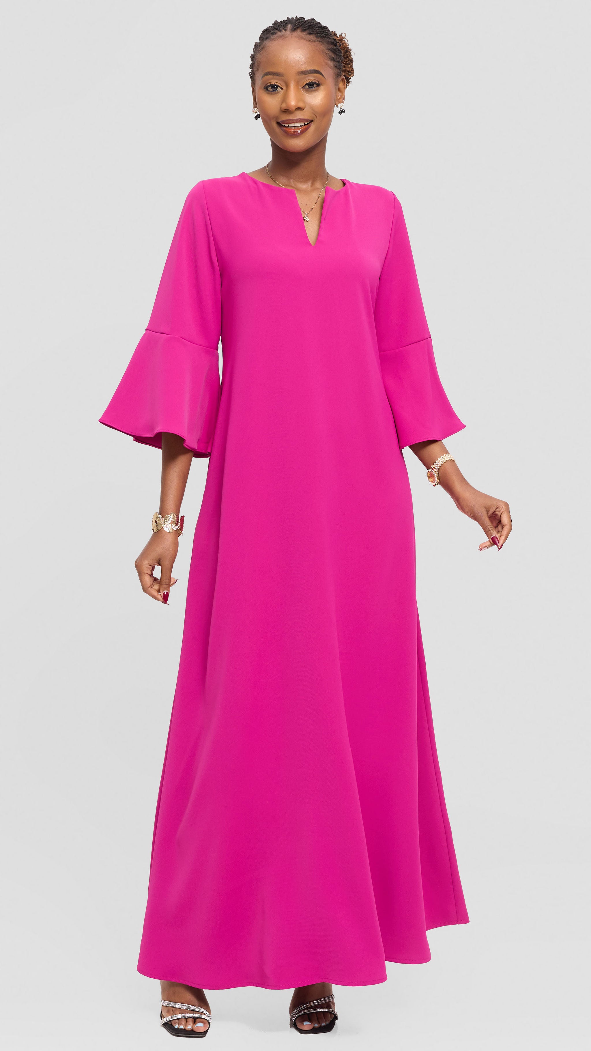 Vivo Zola 3/4 Sleeve Maxi Dress in Crepe - Fuschia