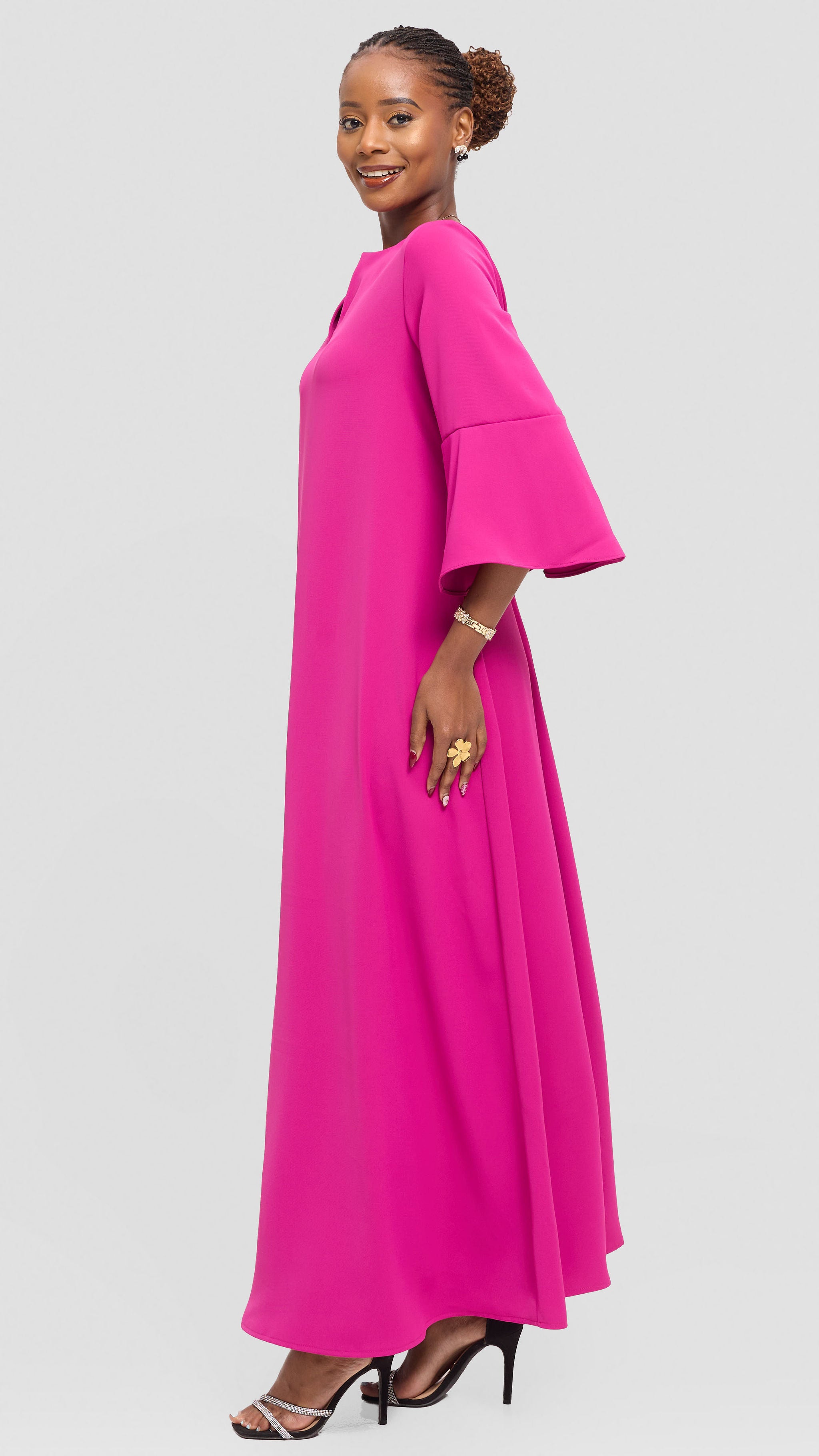 Vivo Zola 3/4 Sleeve Maxi Dress in Crepe - Fuschia