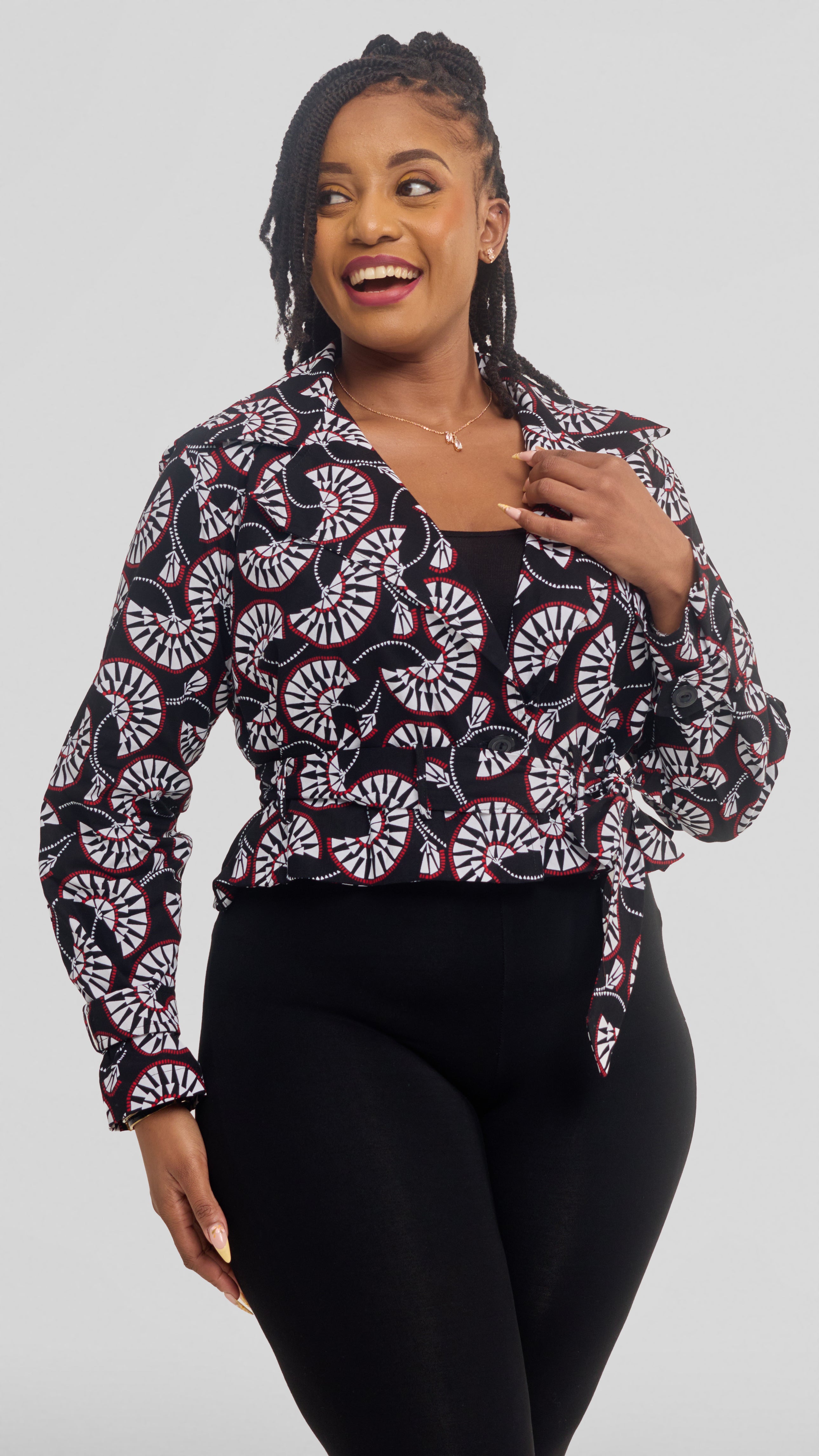 Safari by Vivo Short Trench Coat in Kitenge - Adili Print