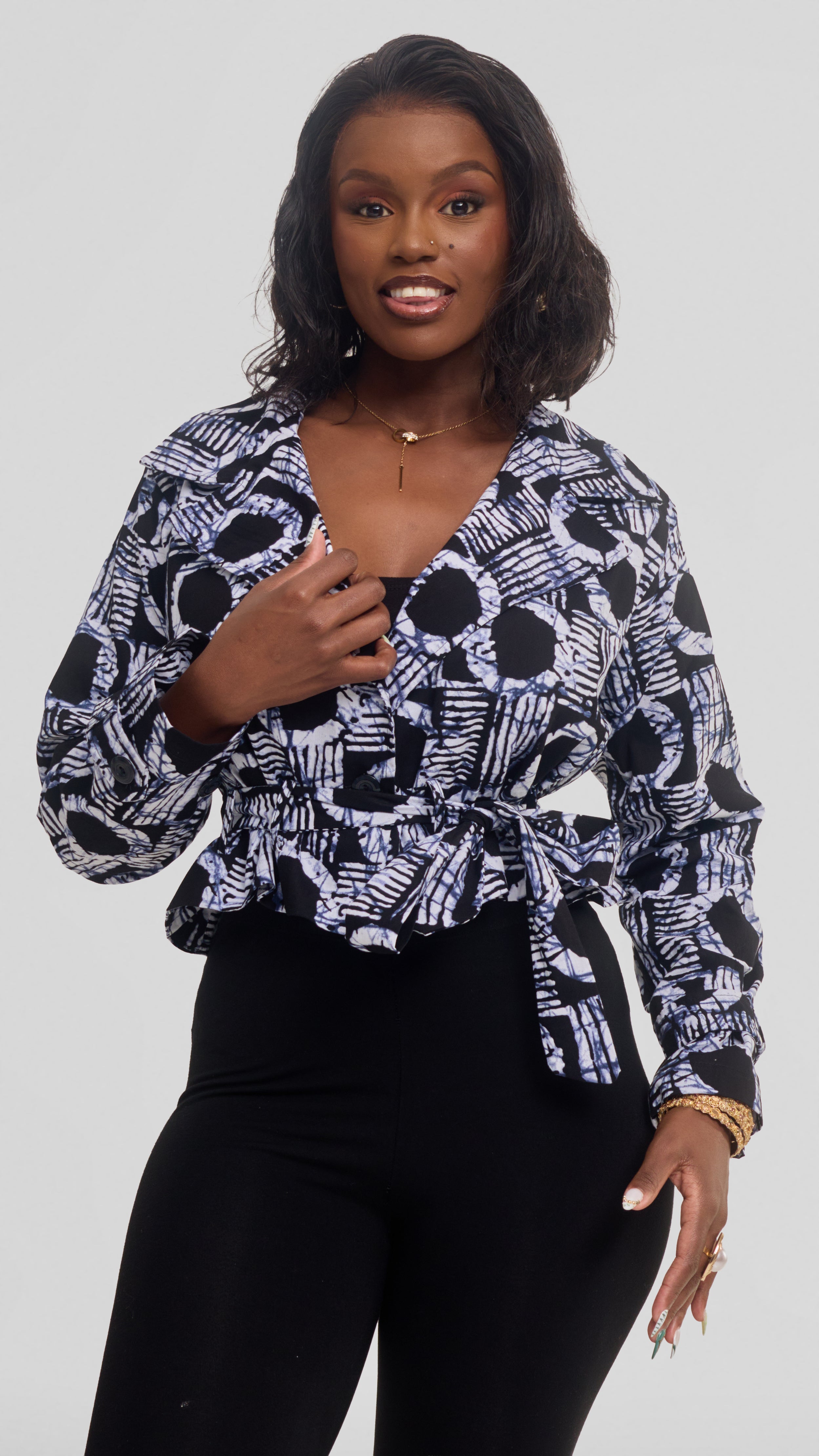 Safari by Vivo Short Trench Coat in Kitenge - Vuna Print