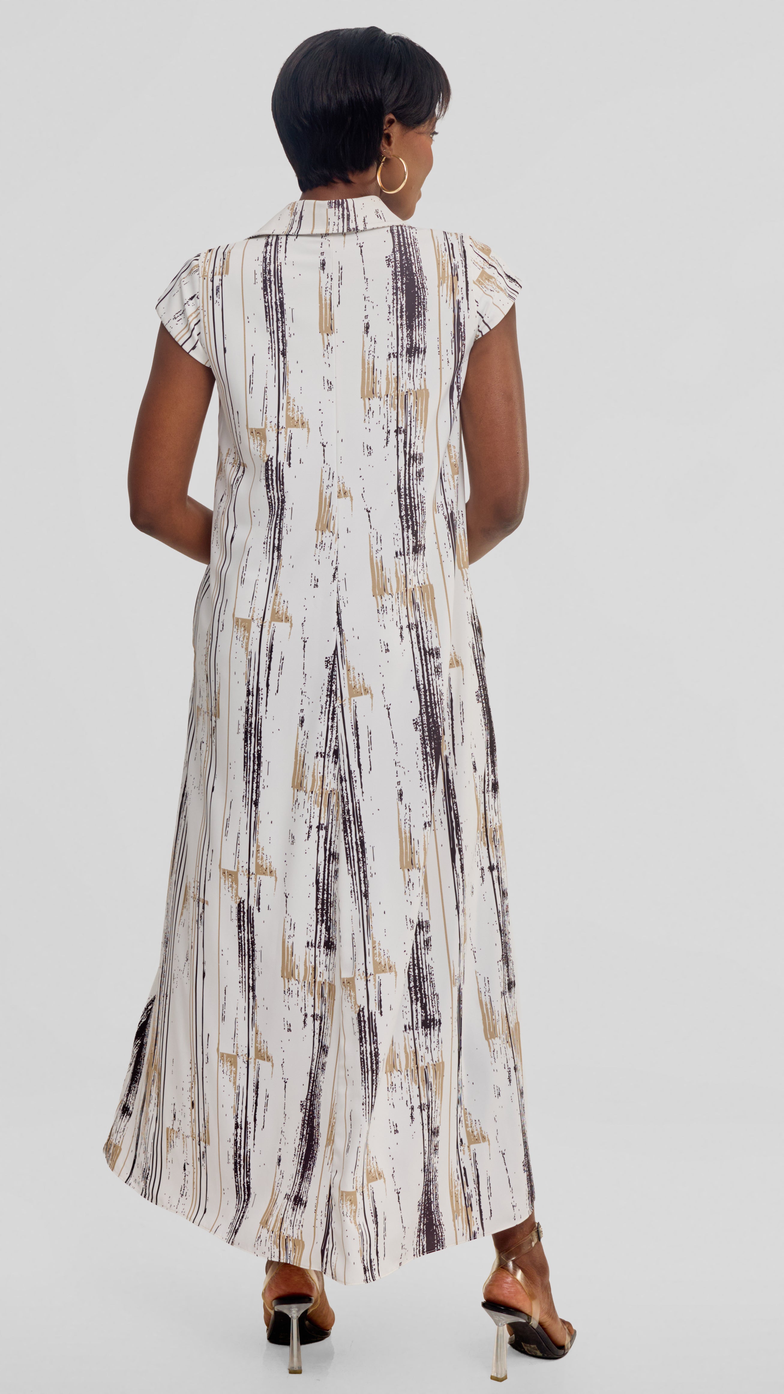 Vivo Zuri Cap Sleeve Maxi Dress in Crepe - Taupe / Brown Siolo Print