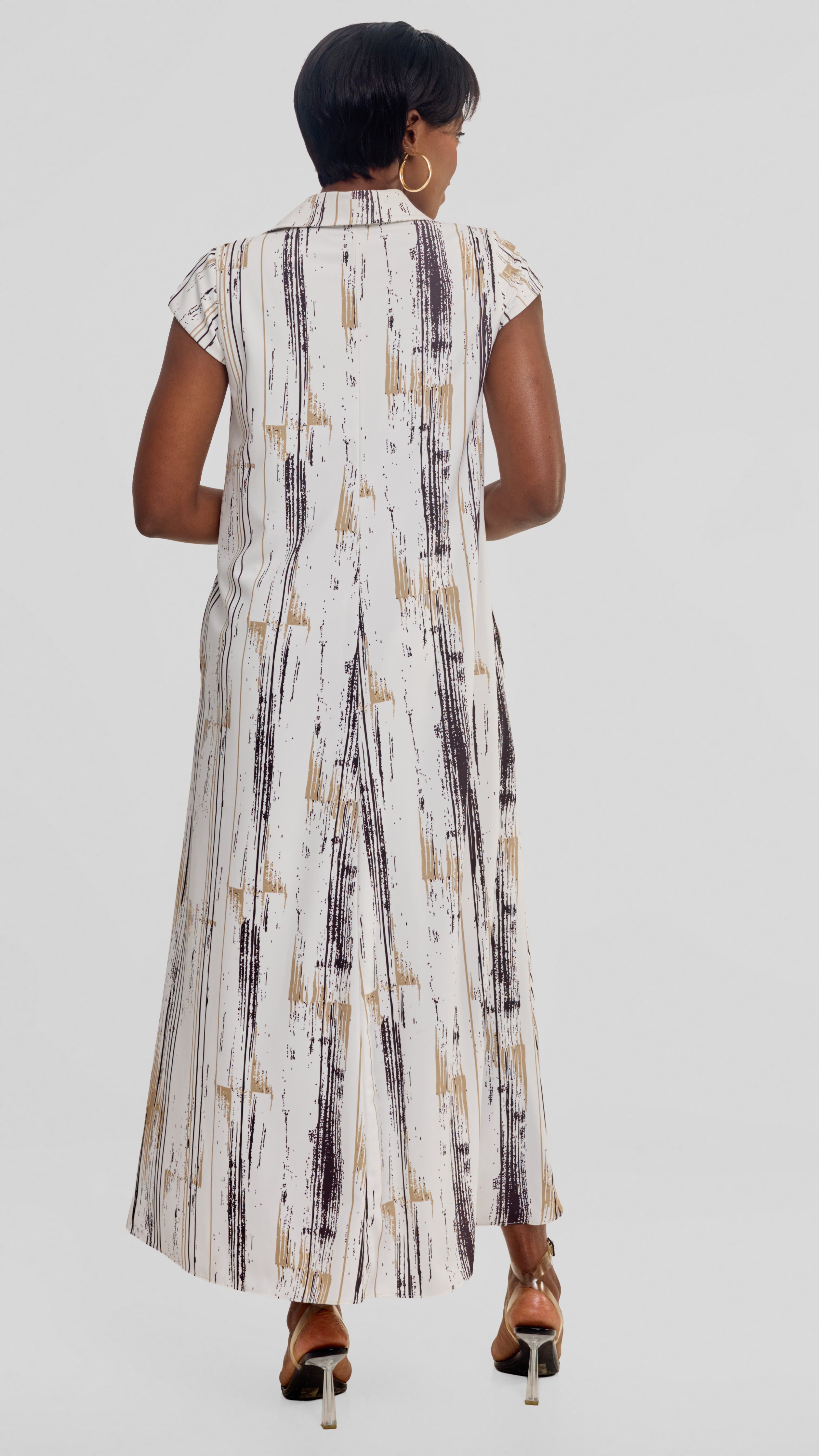 Vivo Zuri Cap Sleeve Maxi Dress in Crepe - Taupe / Brown Siolo Print