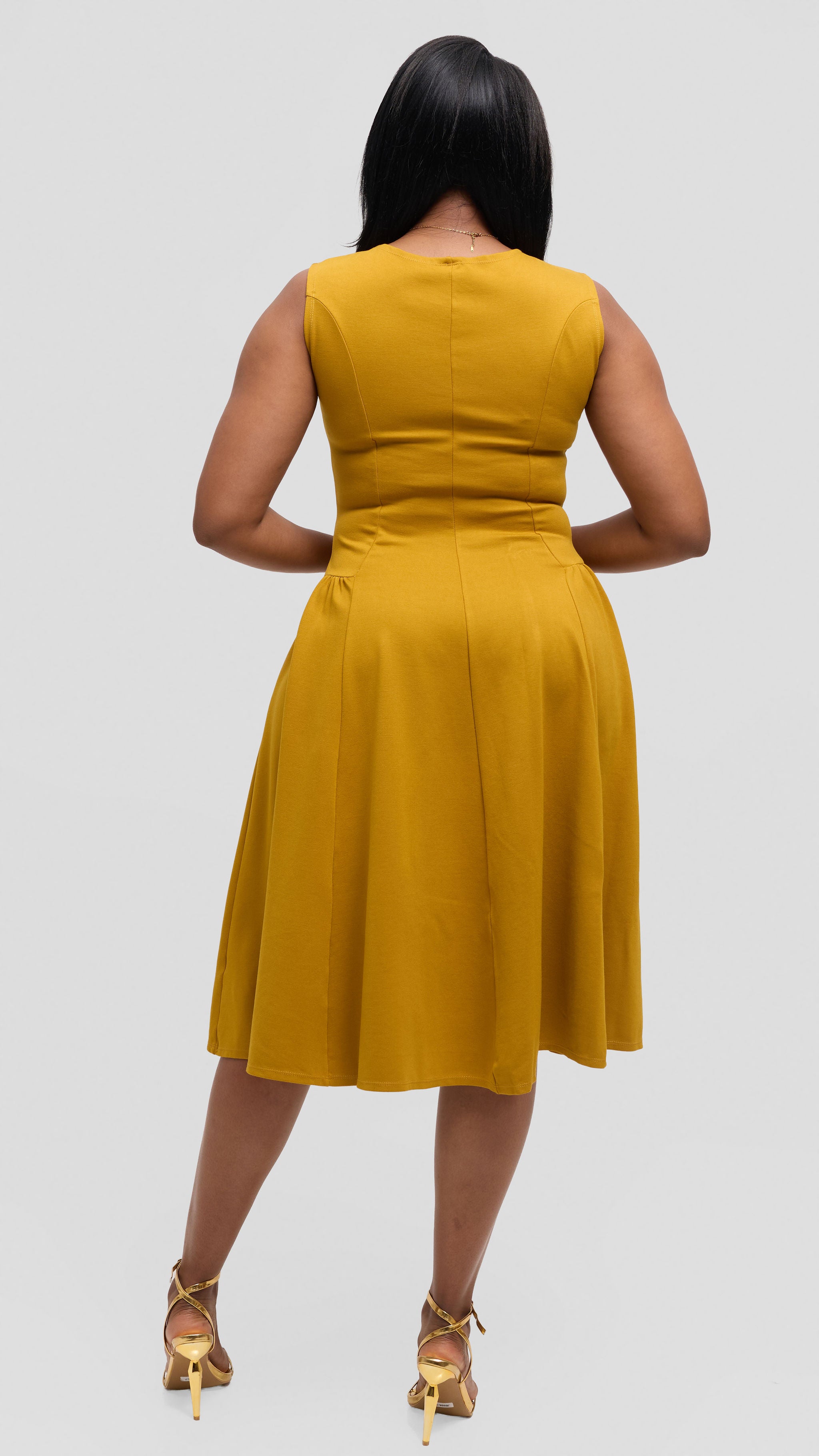 Vivo Panelled Waist Midi Dress in Ponte - Olive Green