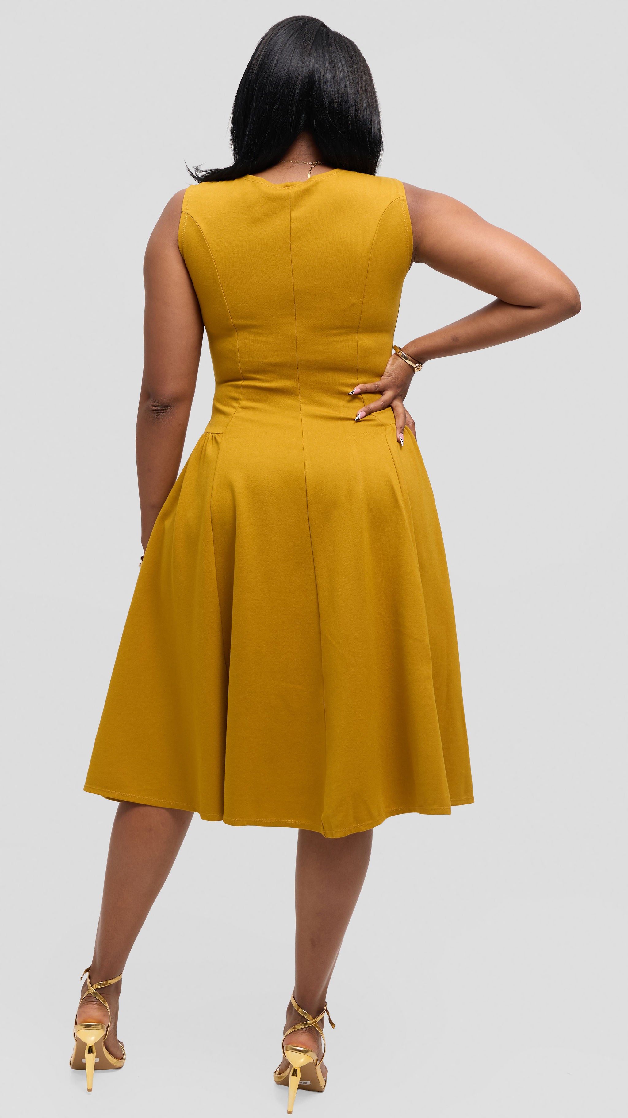 Vivo Panelled Waist Midi Dress in Ponte - Olive Green