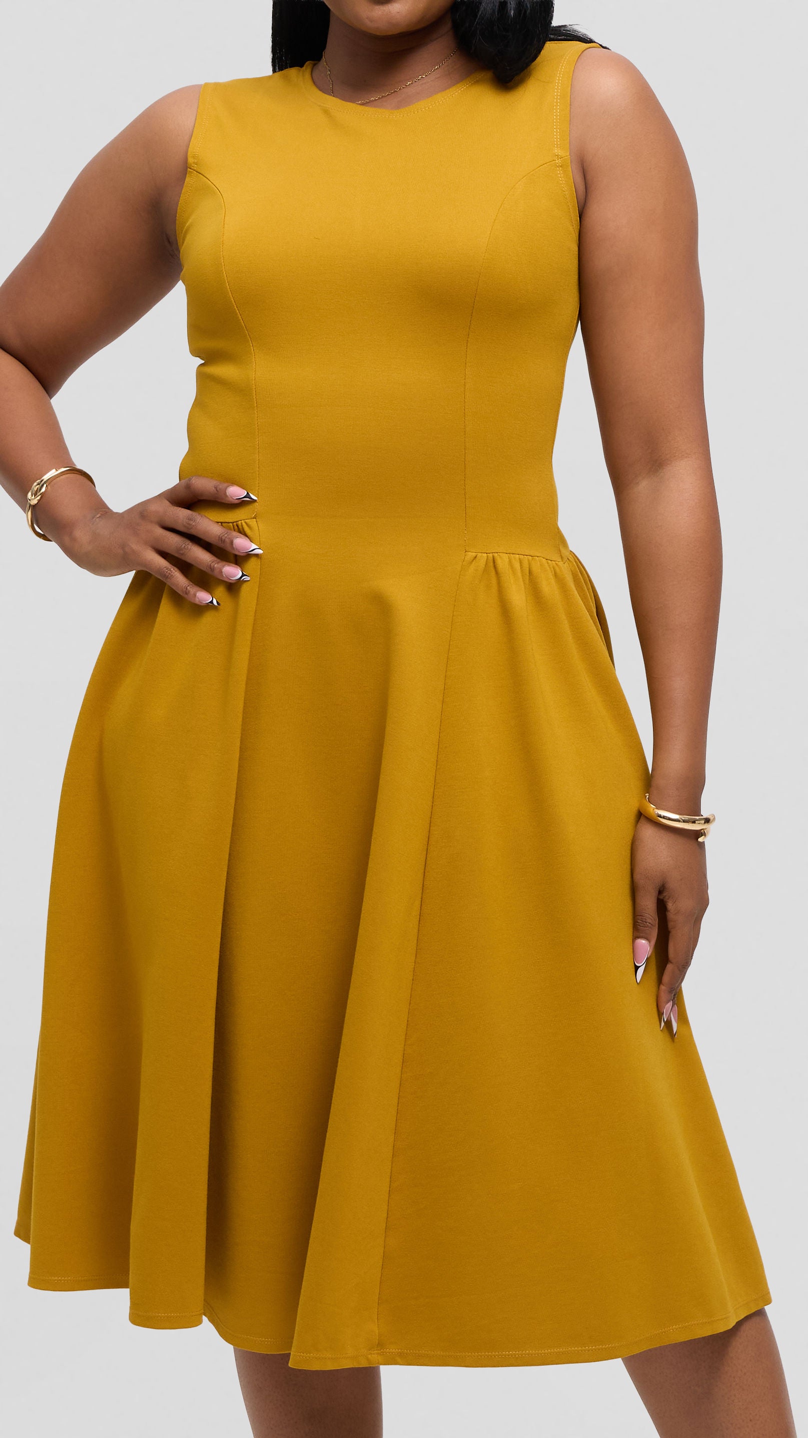 Vivo Panelled Waist Midi Dress in Ponte - Olive Green