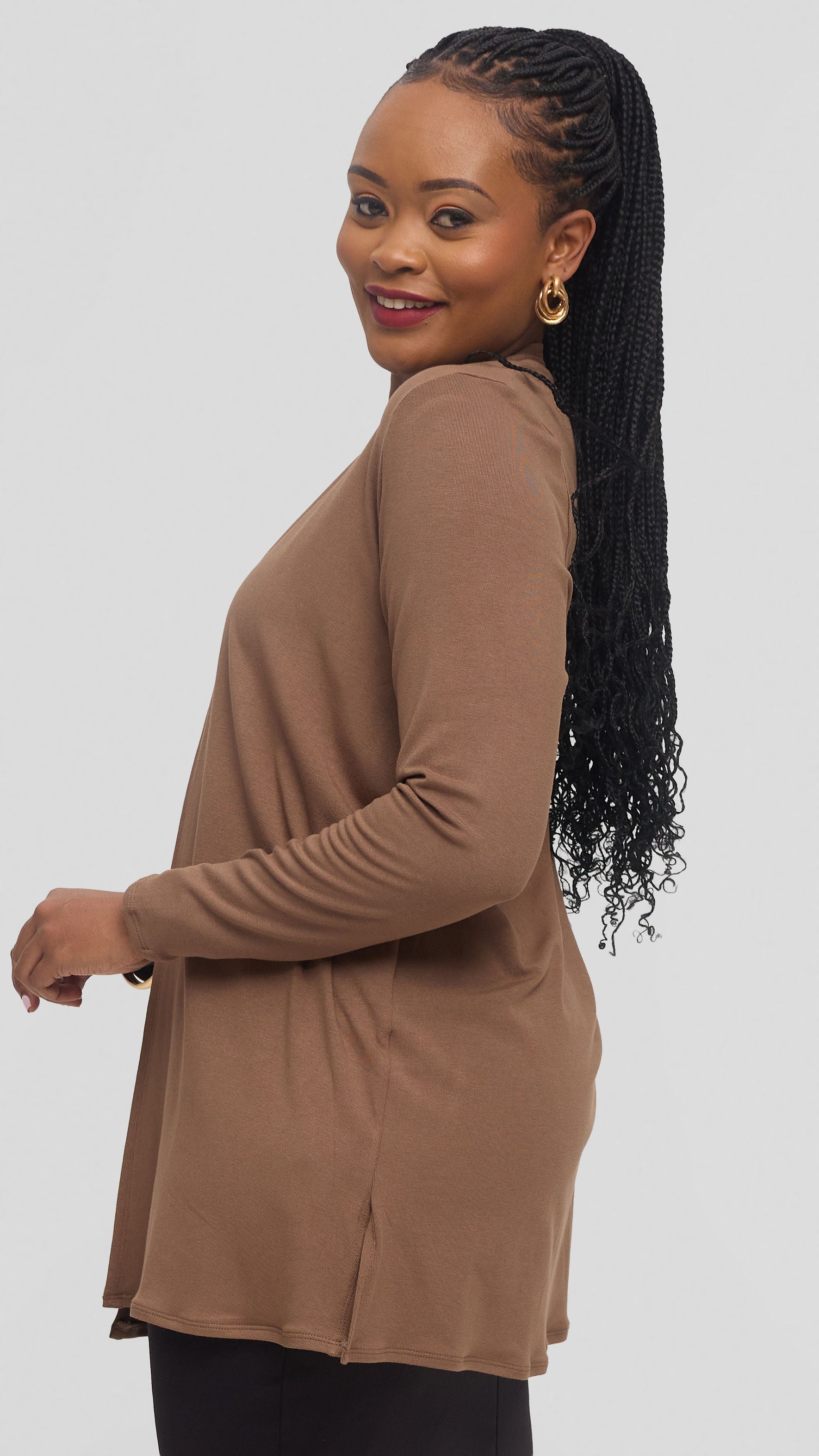 Vivo Basic Leila Short Waterfall in Jersey -  Dark Taupe