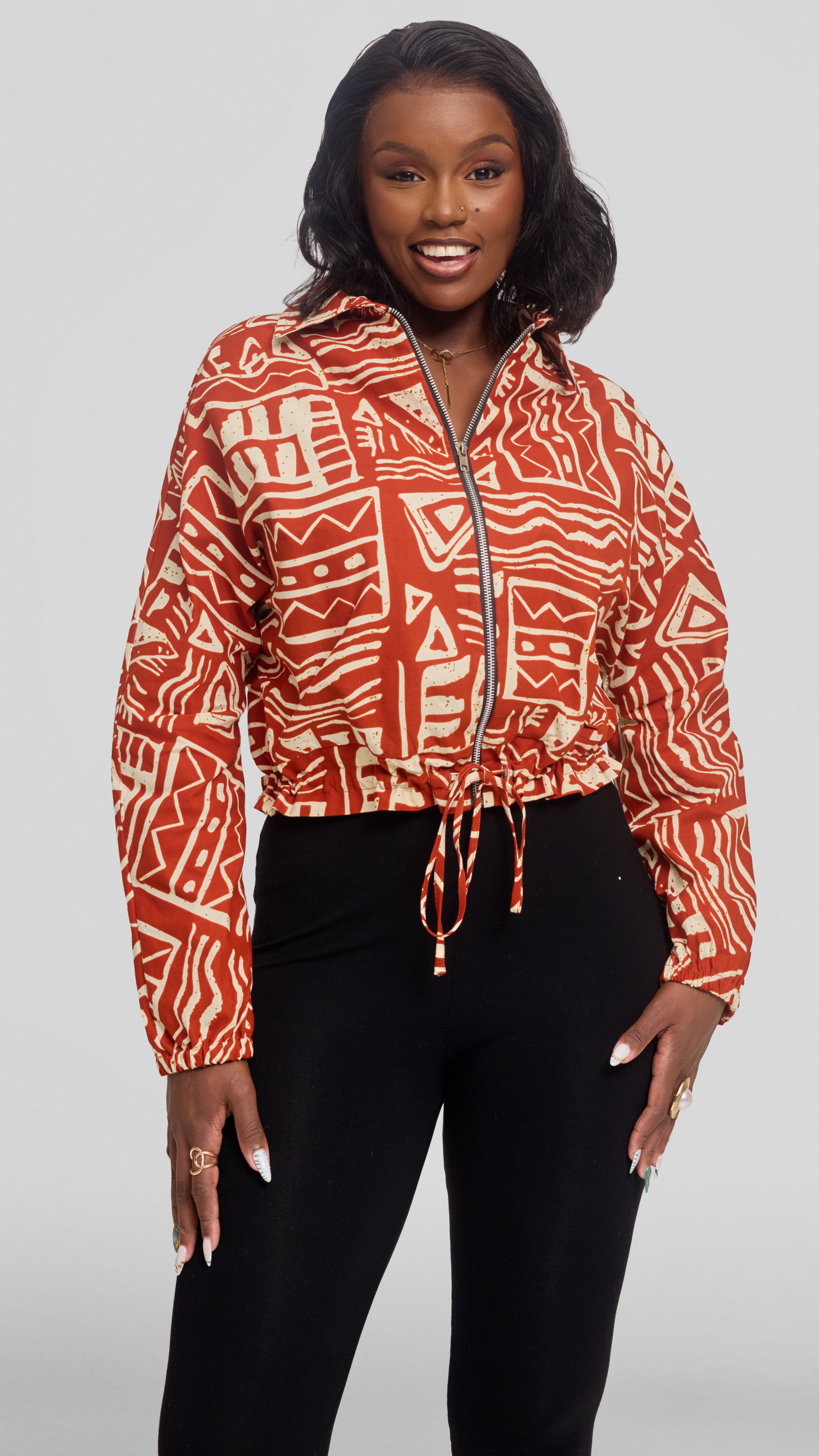 Safari by Vivo Zipped Jacket in Kitenge - Jamu Print