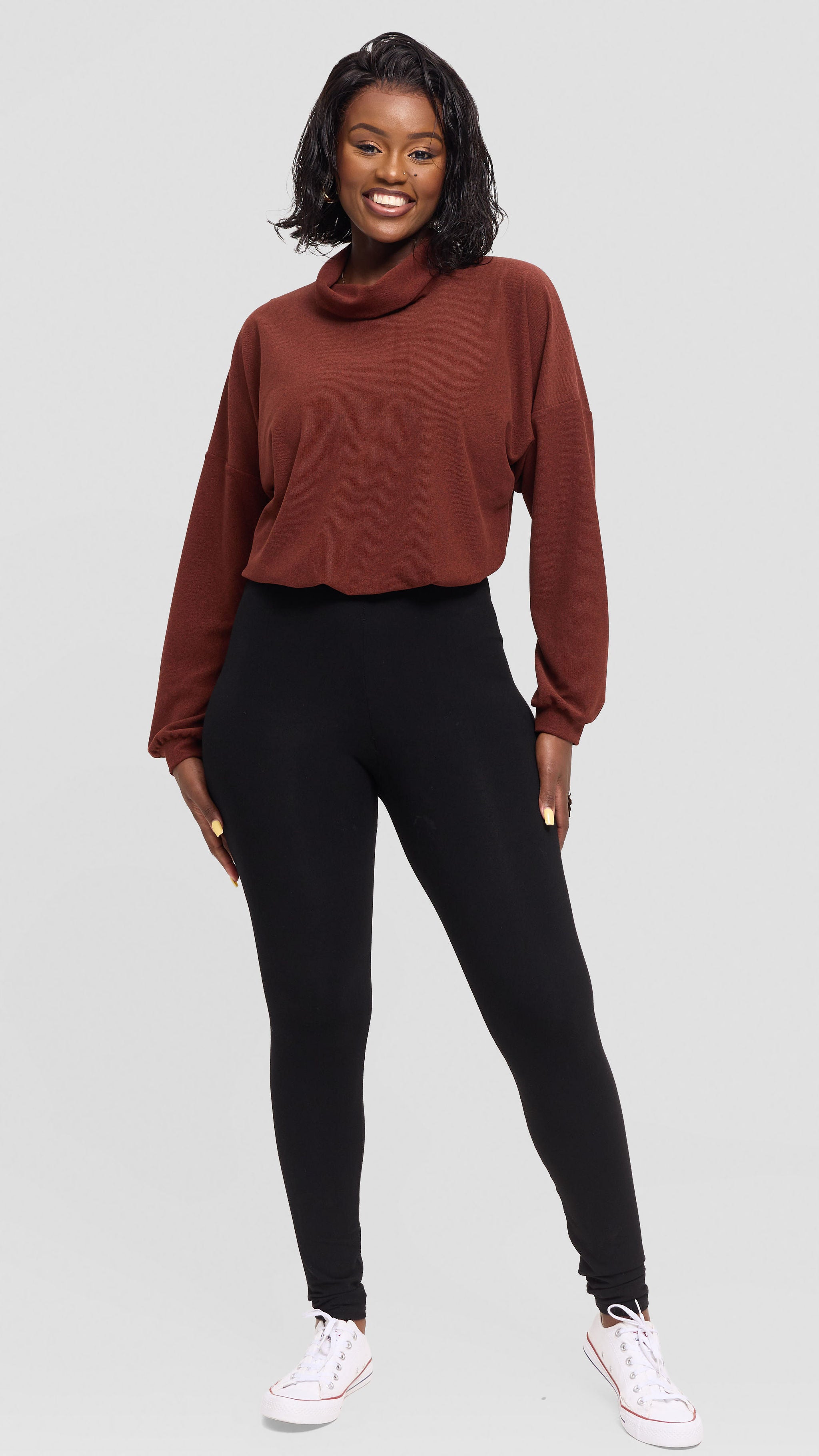Vivo Selah Dolman Sweatshirt in Rib Sweater - Dark Rust