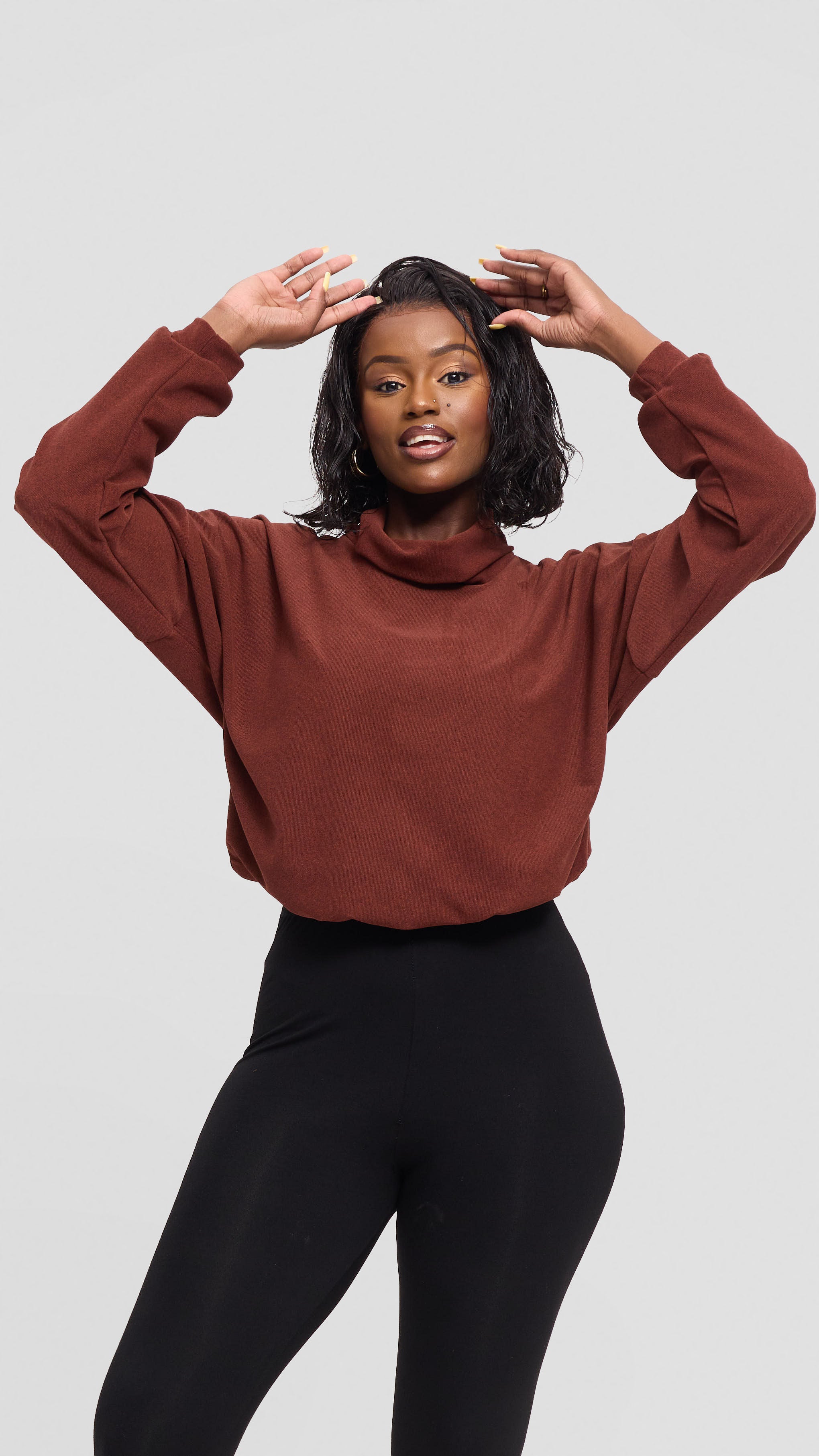 Vivo Selah Dolman Sweatshirt in Rib Sweater - Dark Rust