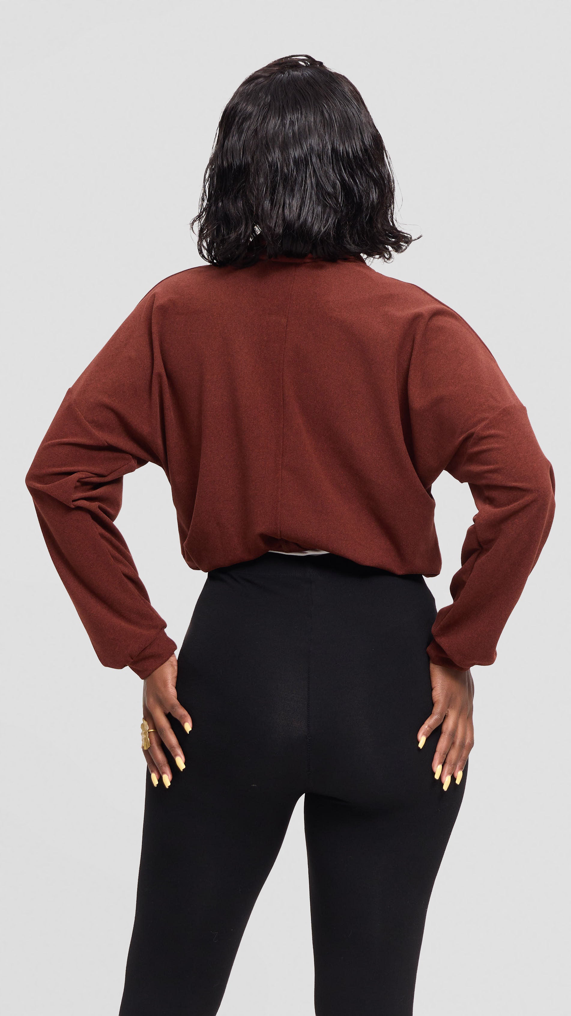Vivo Selah Dolman Sweatshirt in Rib Sweater - Dark Rust