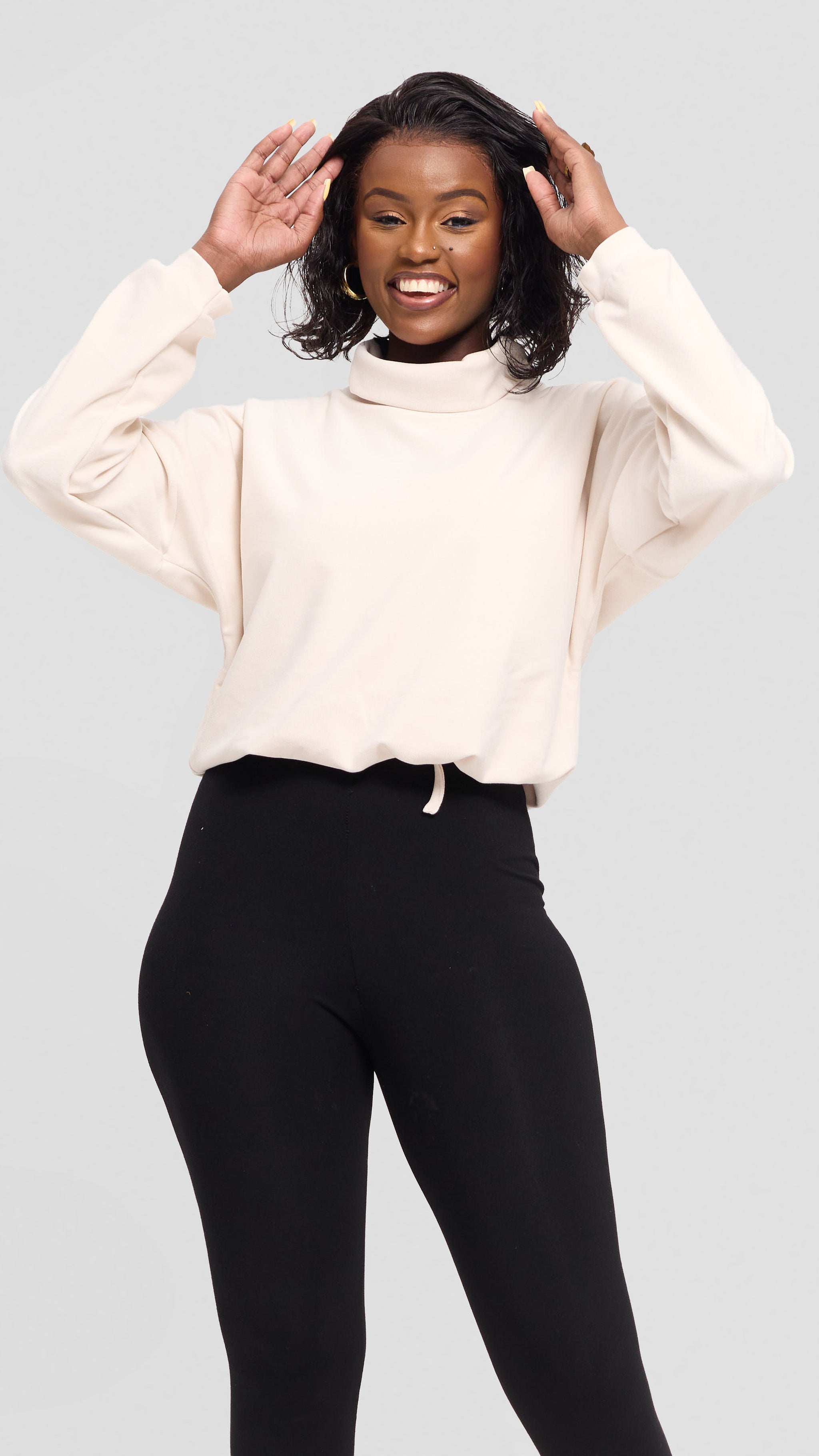 Vivo Selah Dolman Sweatshirt in Rib Sweater - Buttermilk