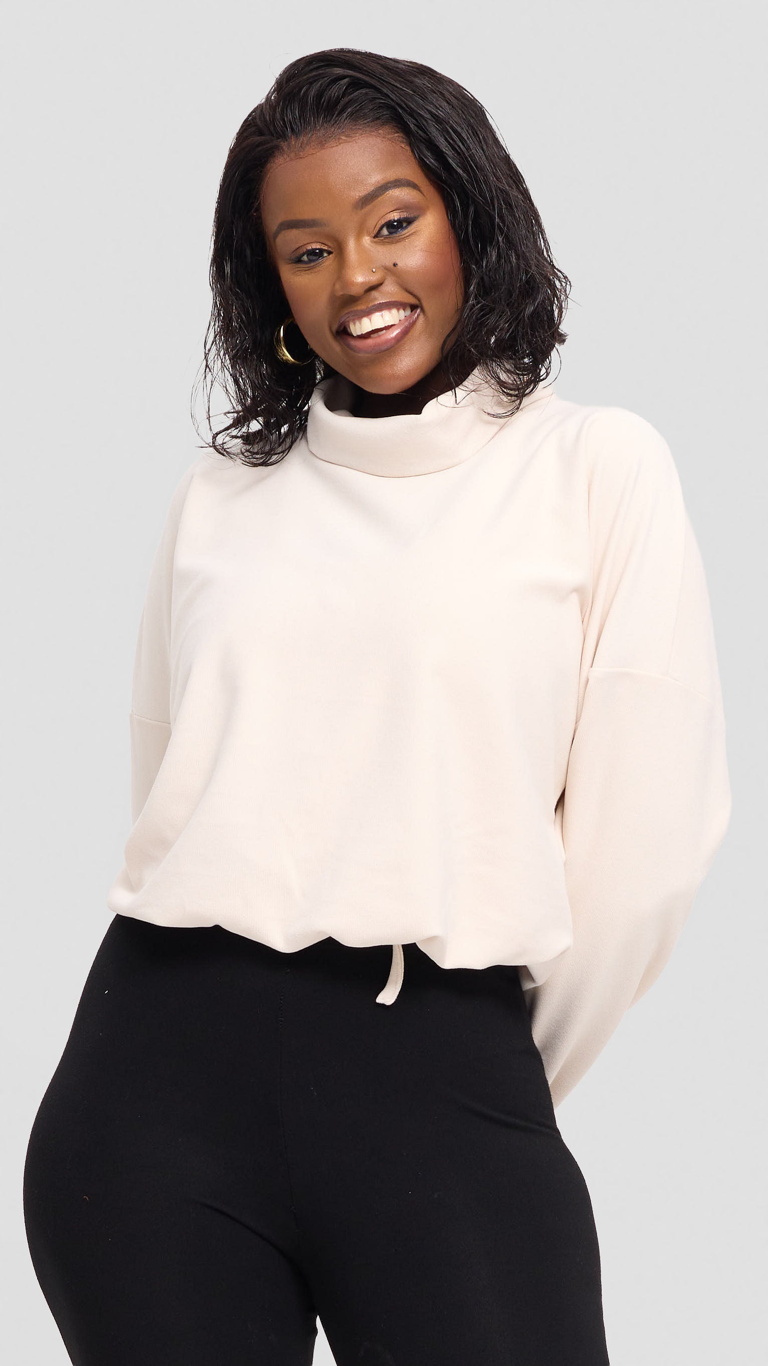 Vivo Selah Dolman Sweatshirt in Rib Sweater - Buttermilk