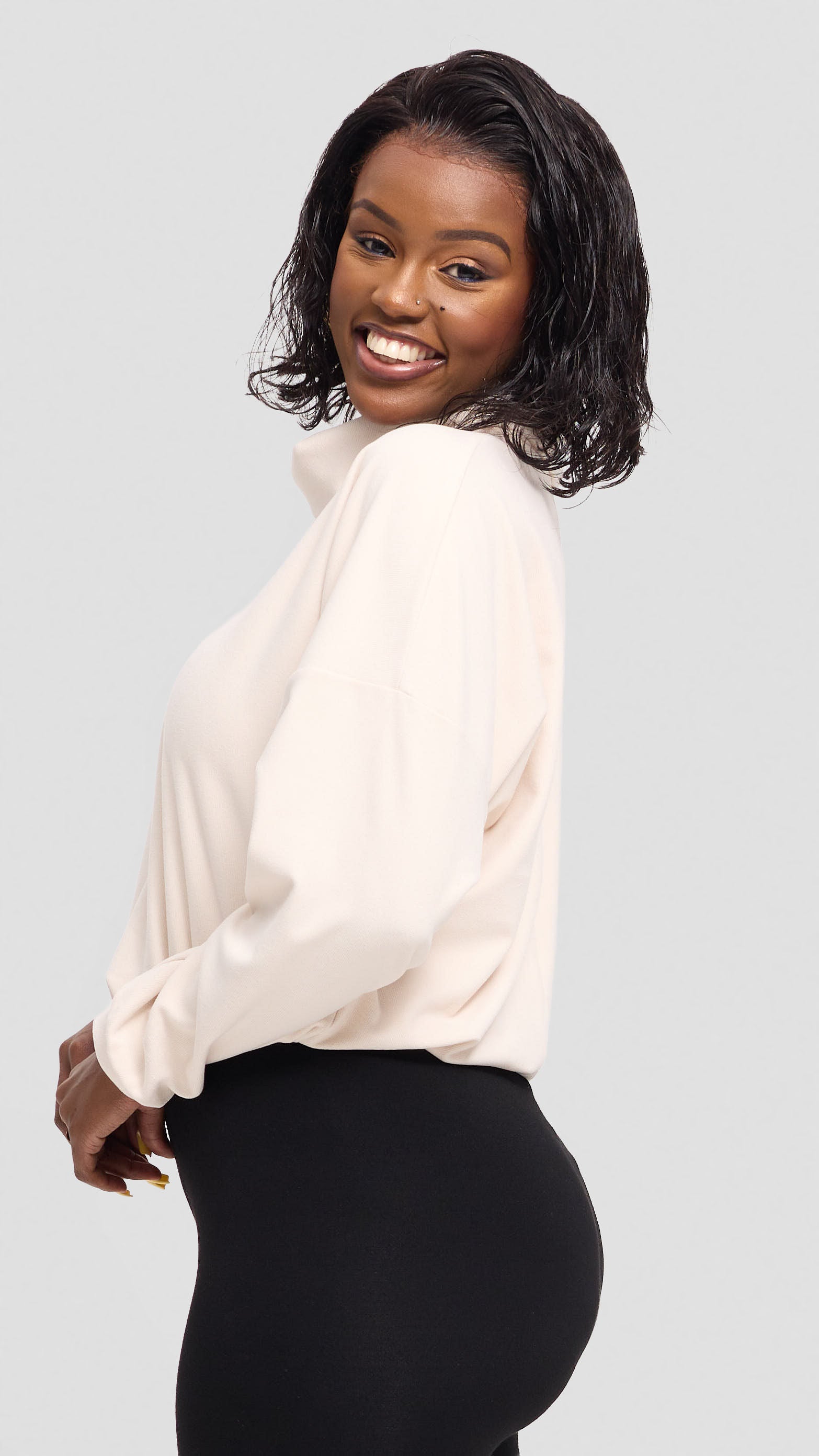 Vivo Selah Dolman Sweatshirt in Rib Sweater - Buttermilk