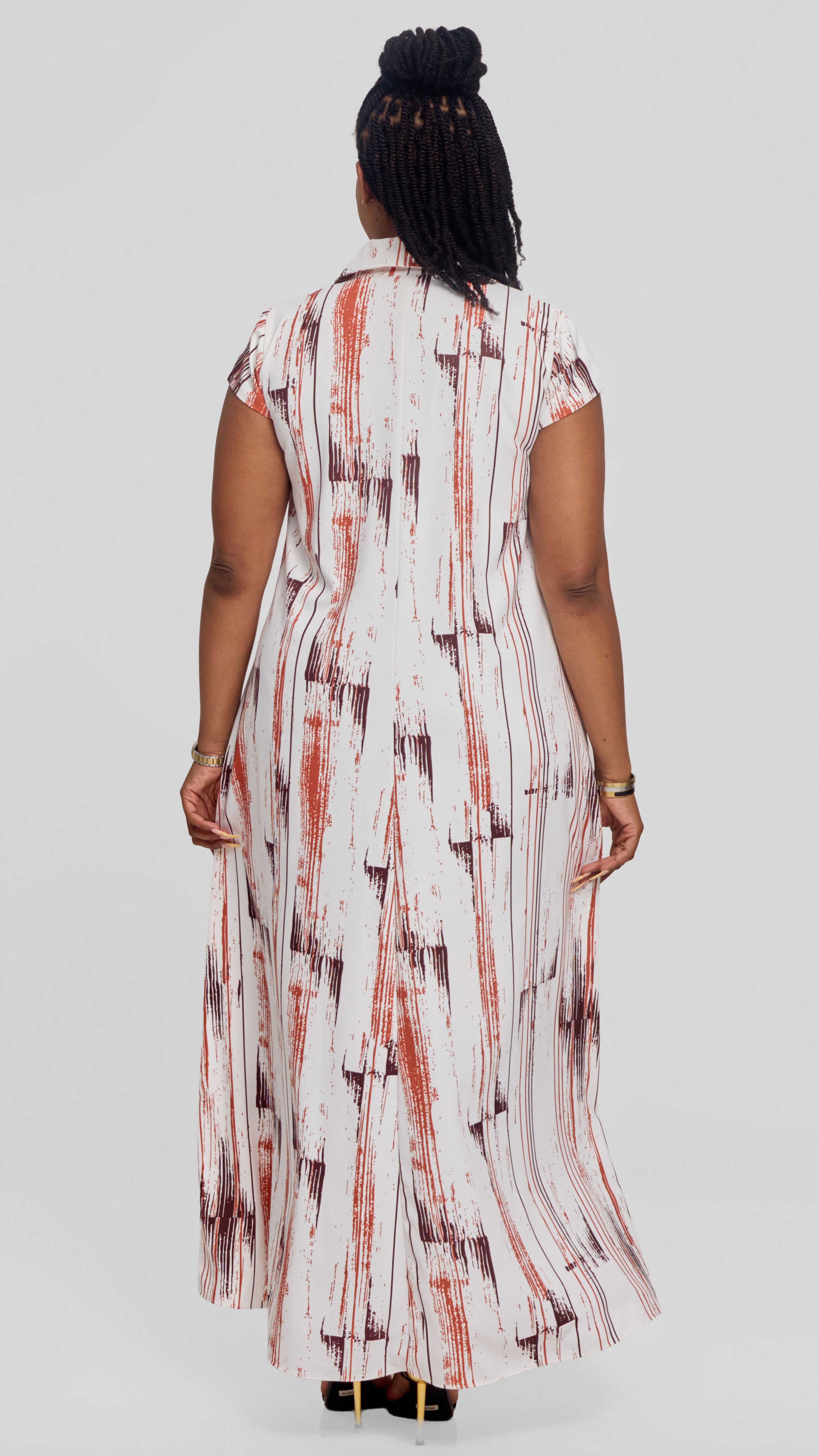 Vivo Zuri Cap Sleeve Maxi Dress in Crepe - Dark Brown / Rust Siolo Print