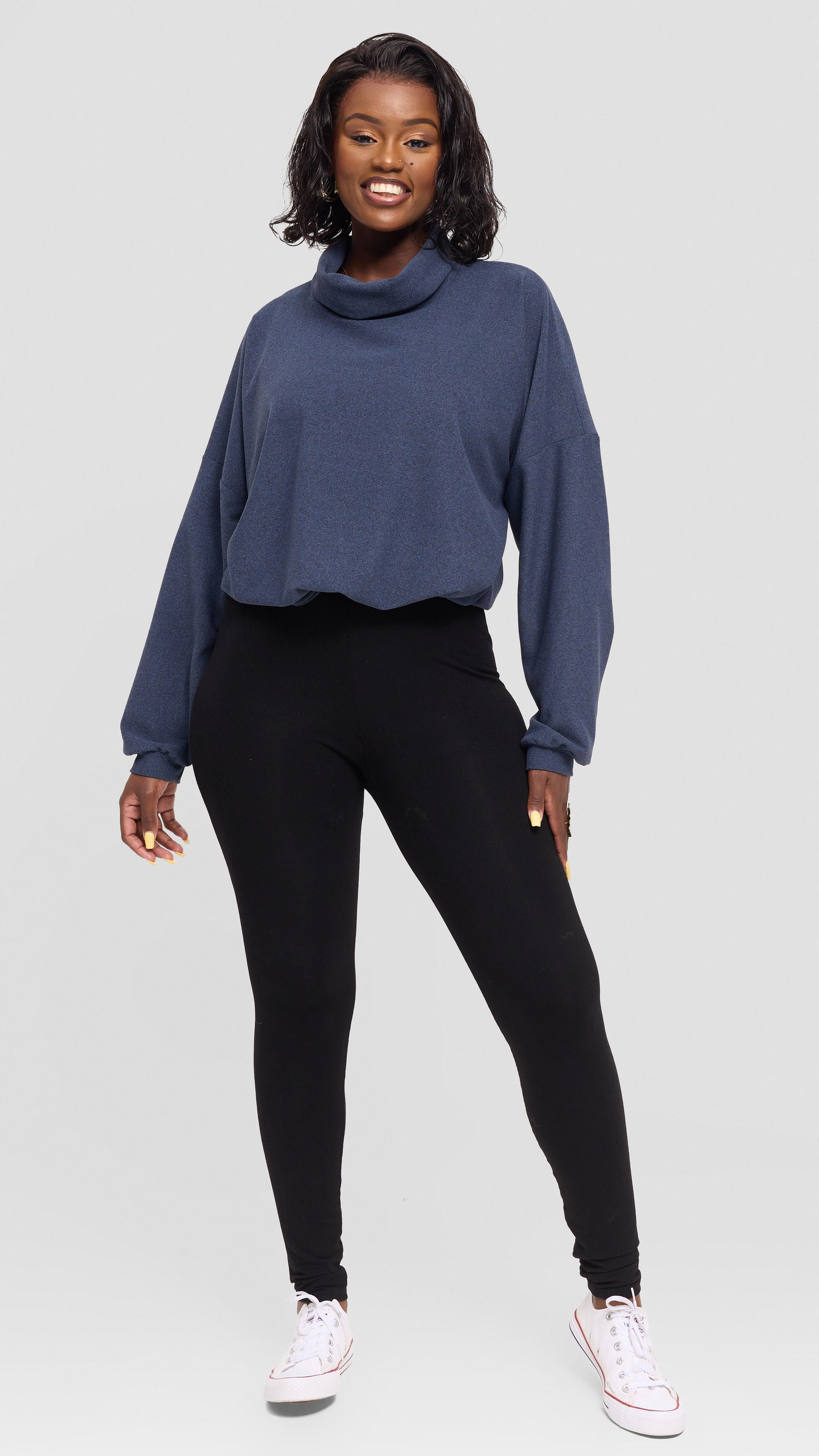 Vivo Selah Dolman Sweatshirt in Rib Sweater - Denim Blue