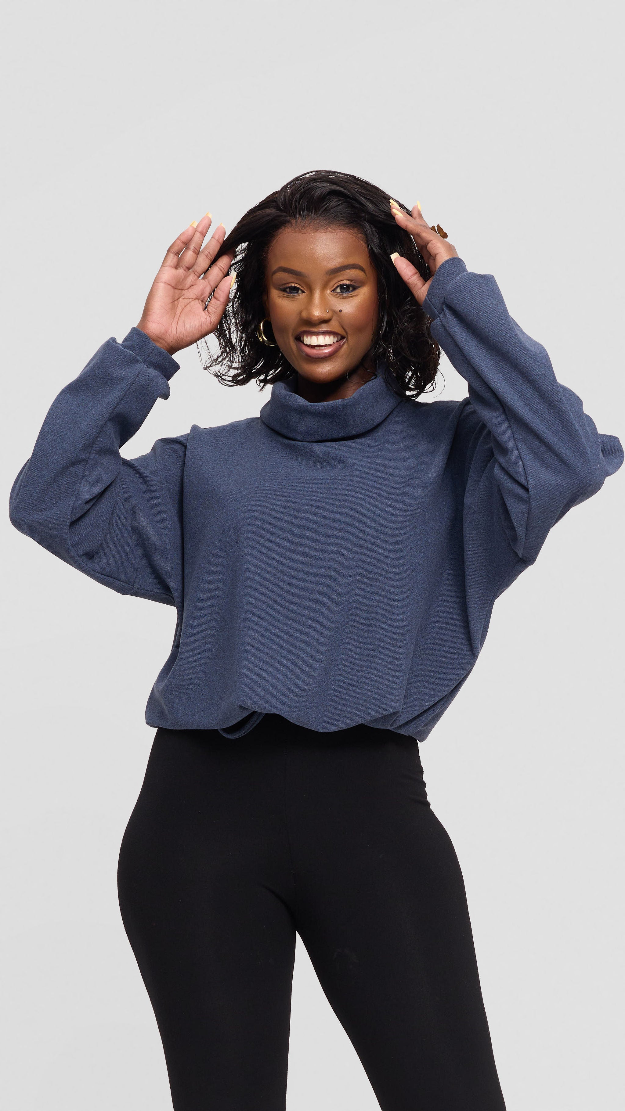 Vivo Selah Dolman Sweatshirt in Rib Sweater - Denim Blue