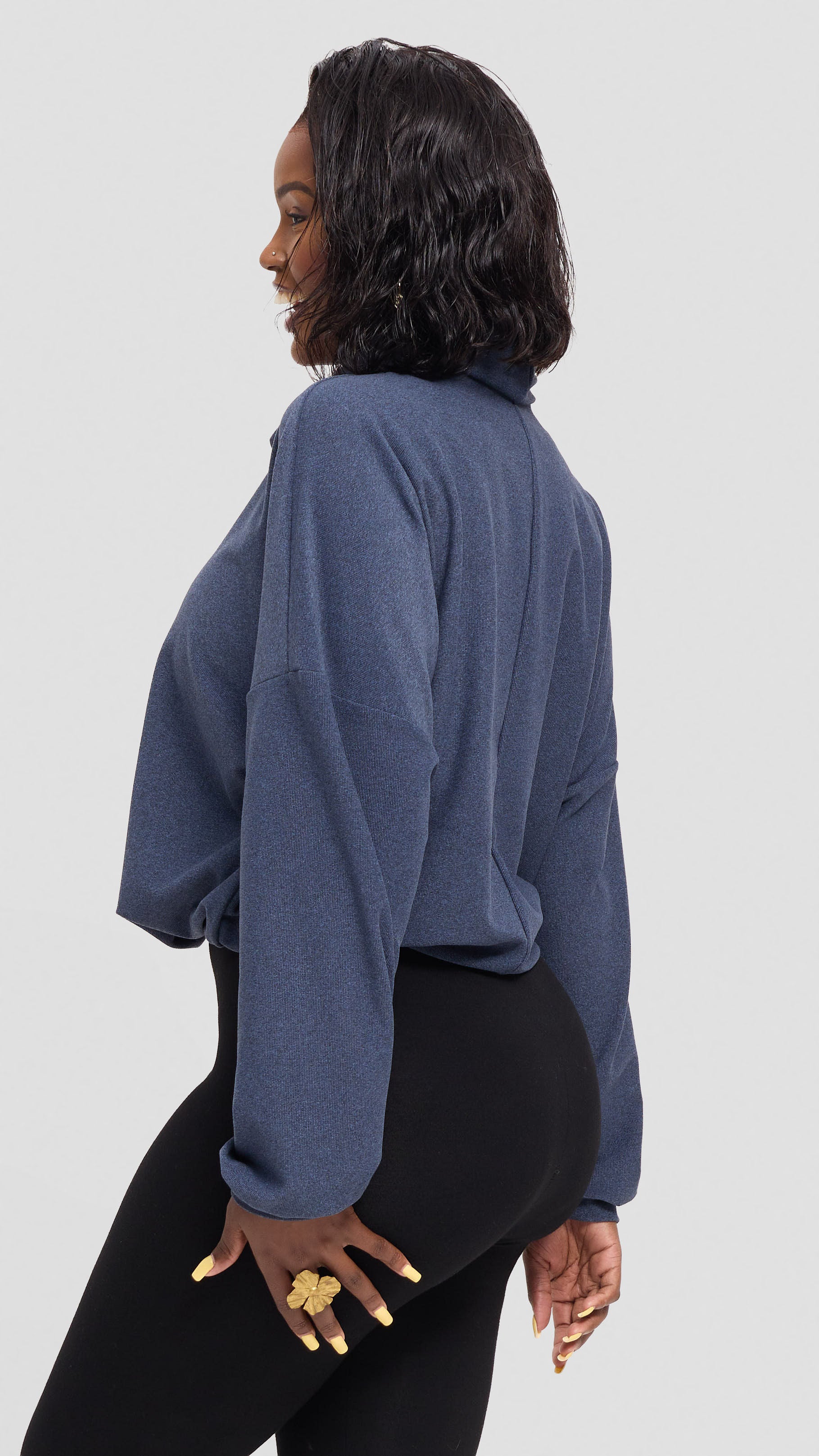 Vivo Selah Dolman Sweatshirt in Rib Sweater - Denim Blue
