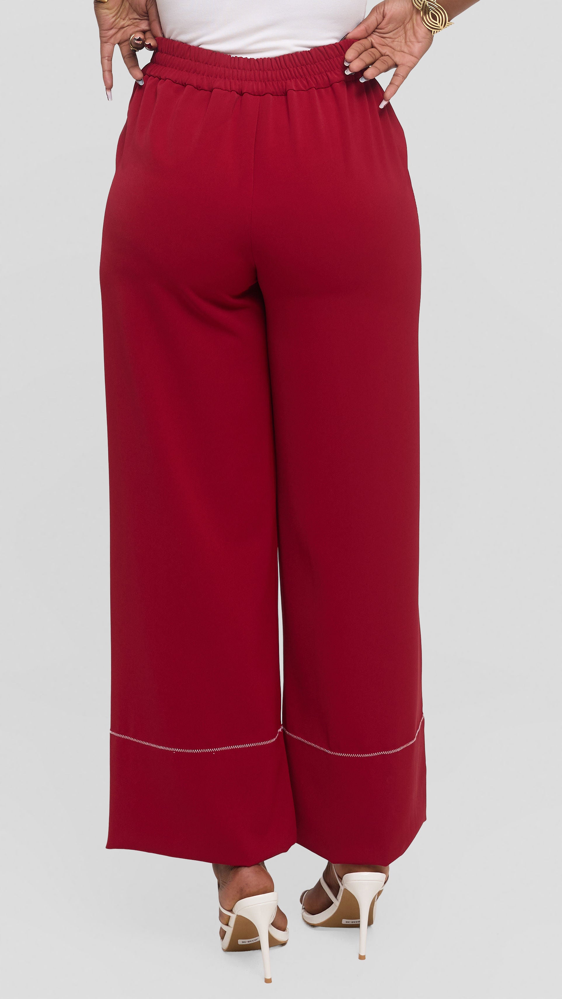 Vivo Contrast Stitch Wide Leg Pants in Twill - Dark Red
