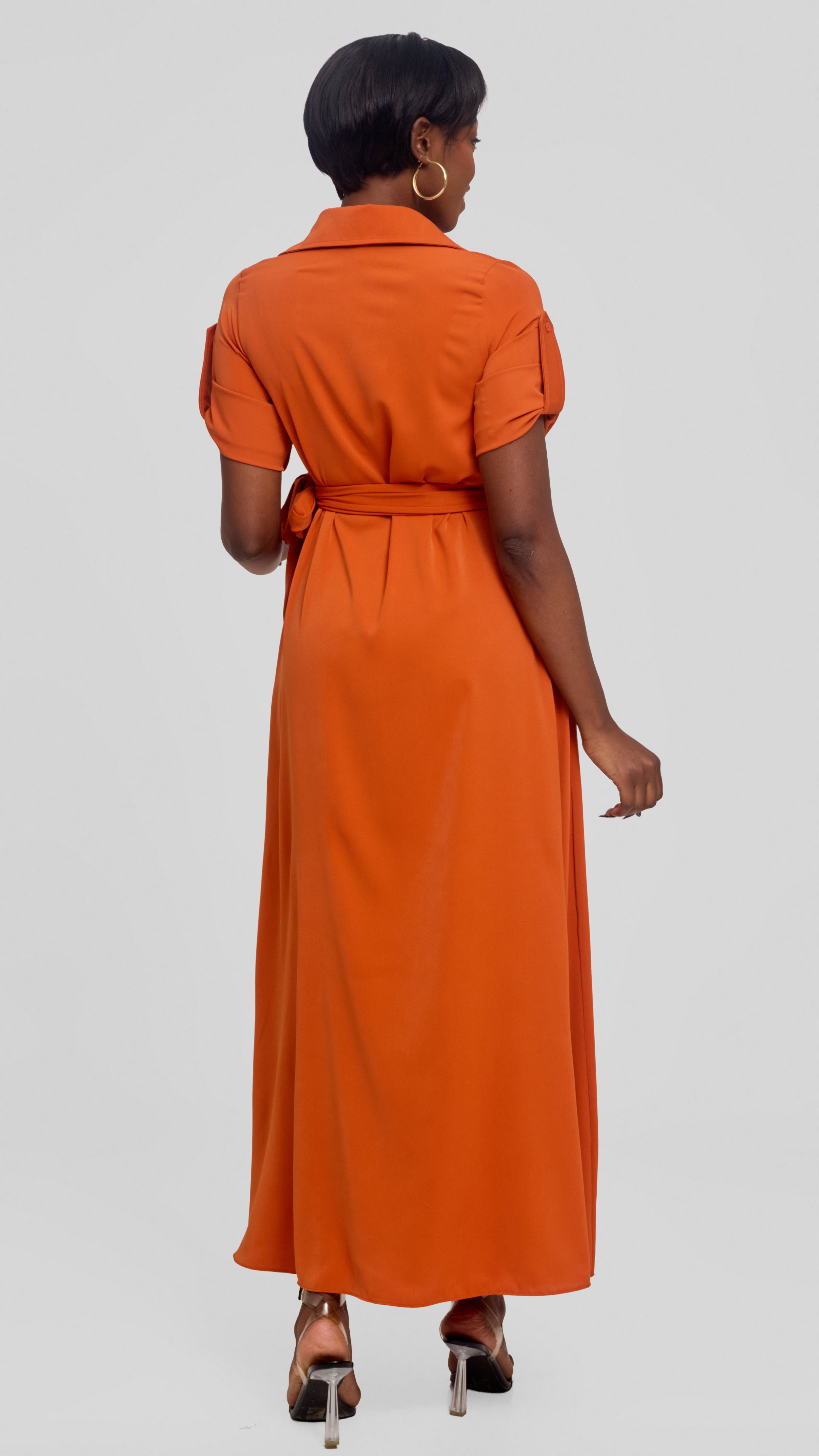 Vivo Yumi Maxi Shirt Dress in Crepe - Burnt Orange