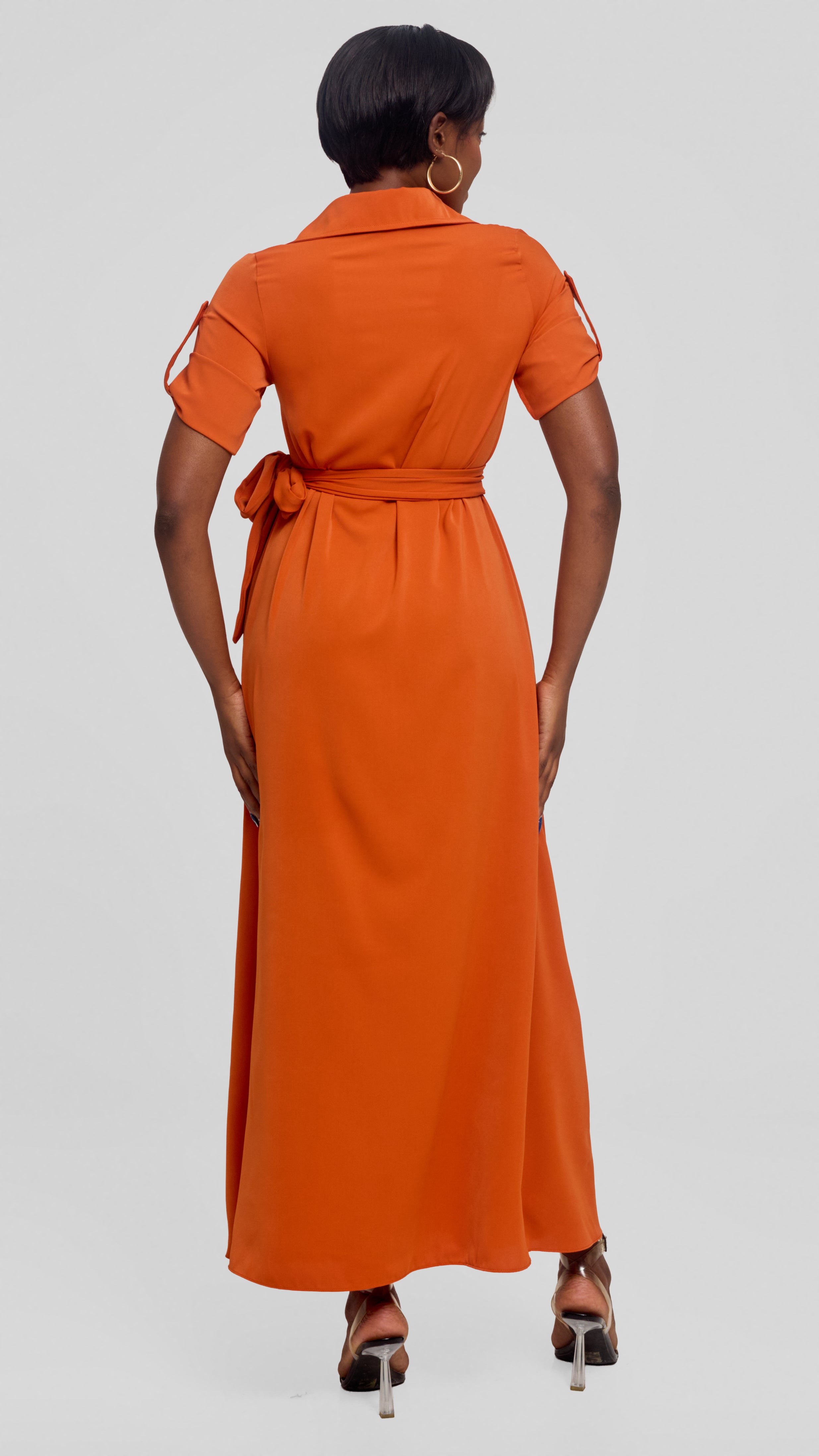 Vivo Yumi Maxi Shirt Dress in Crepe - Burnt Orange