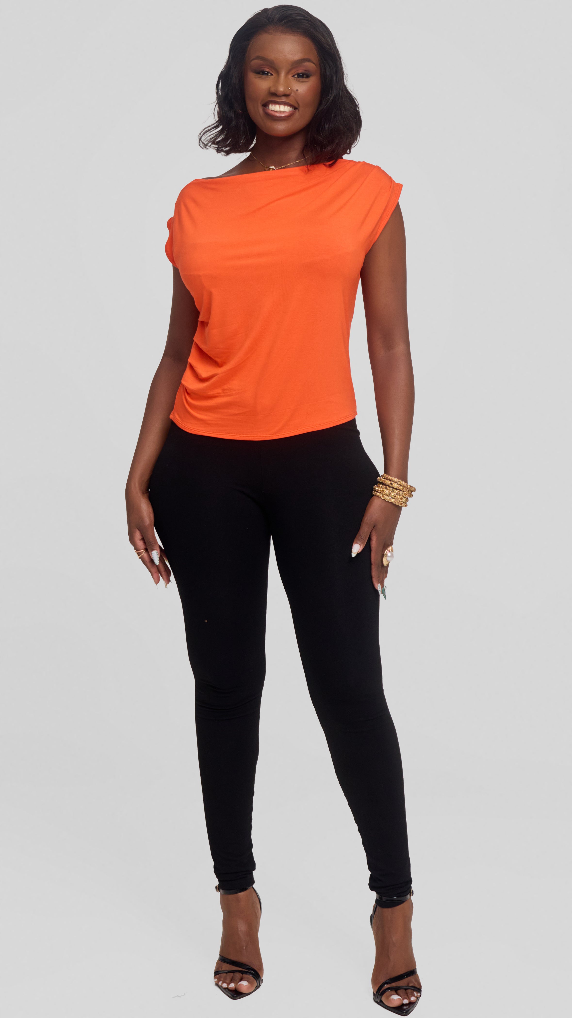 Vivo Side Pleat Top in Jersey - Orange