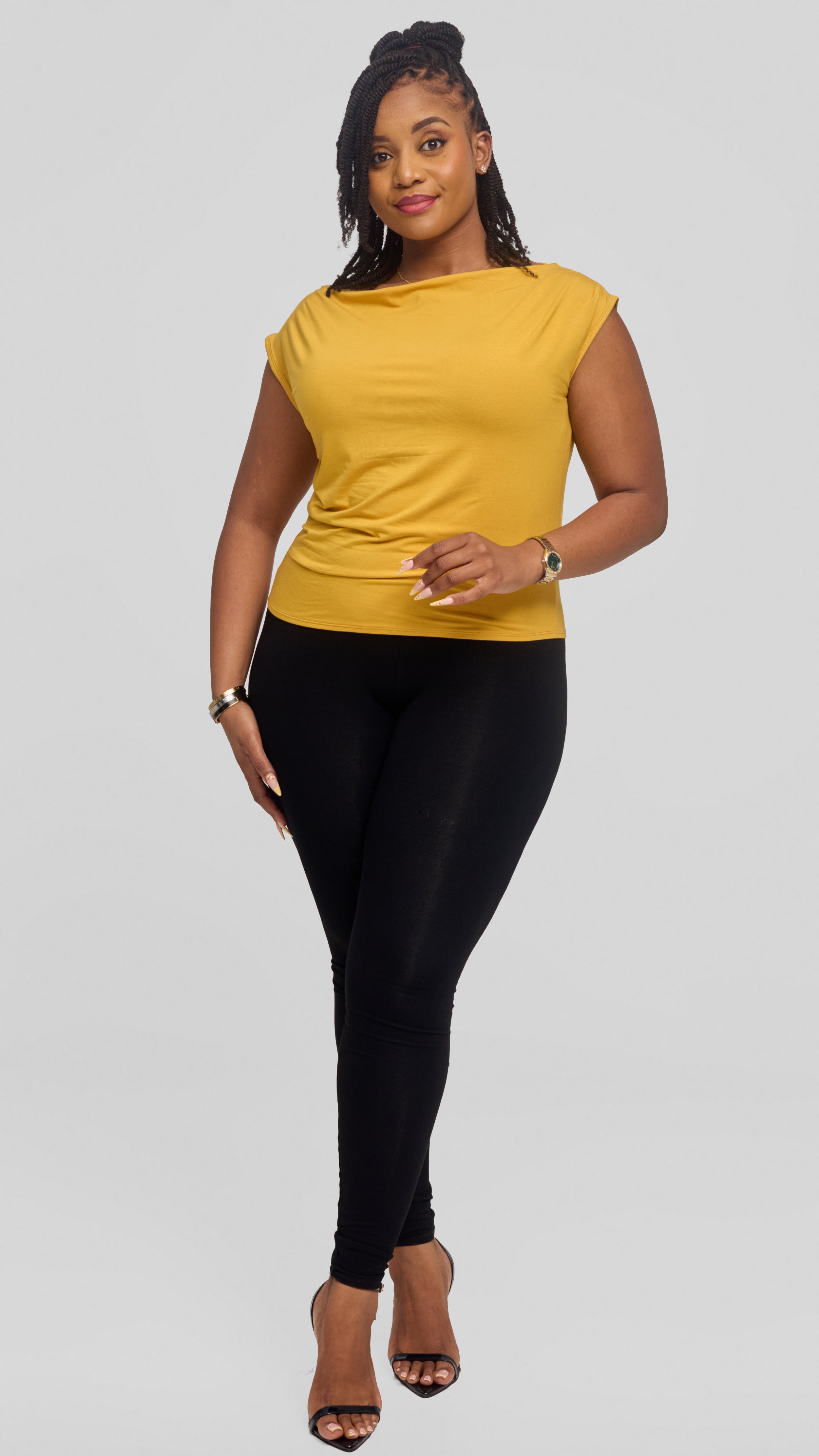 Vivo Side Pleat Top in Jersey - Mustard