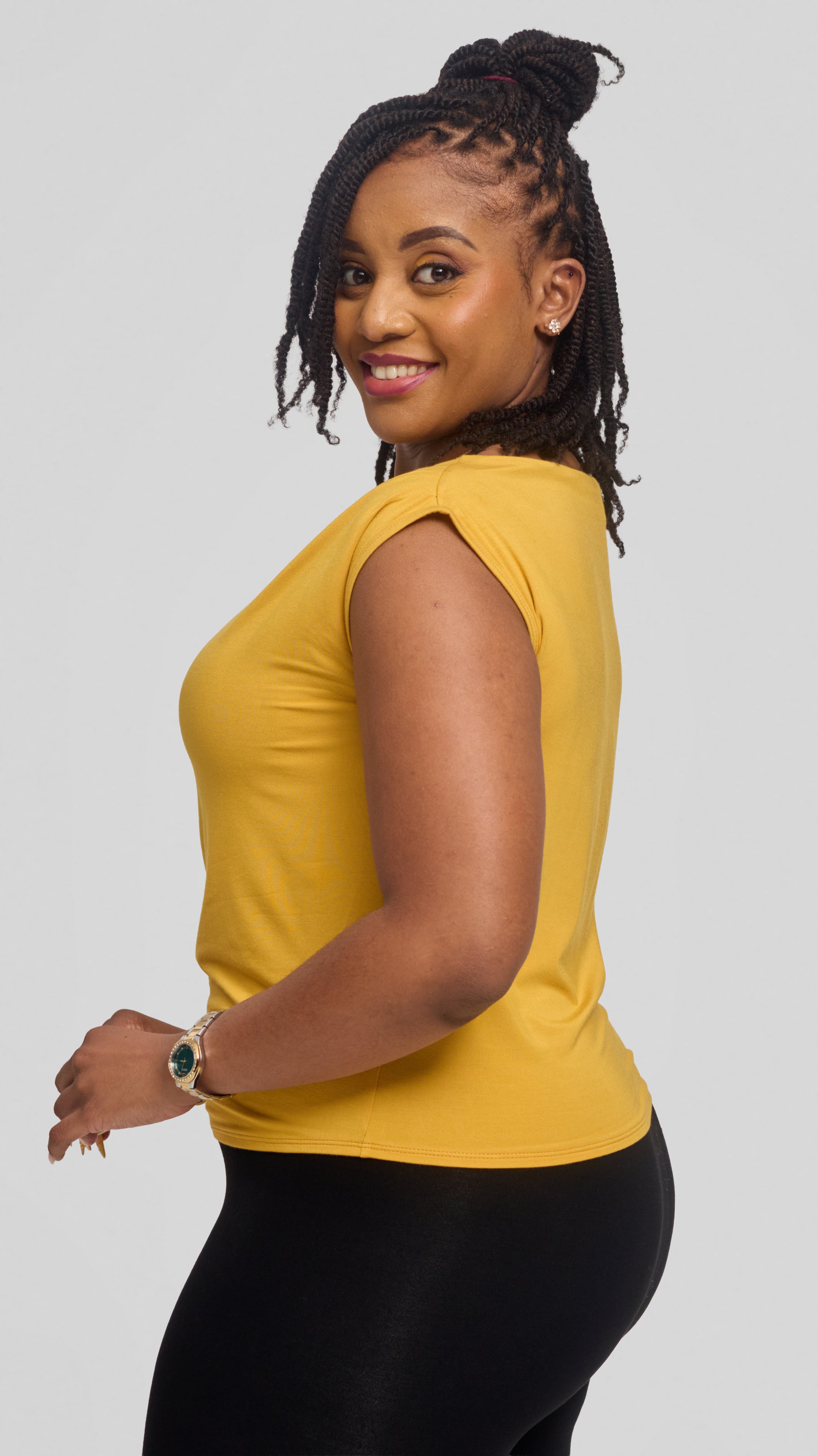 Vivo Side Pleat Top in Jersey - Mustard
