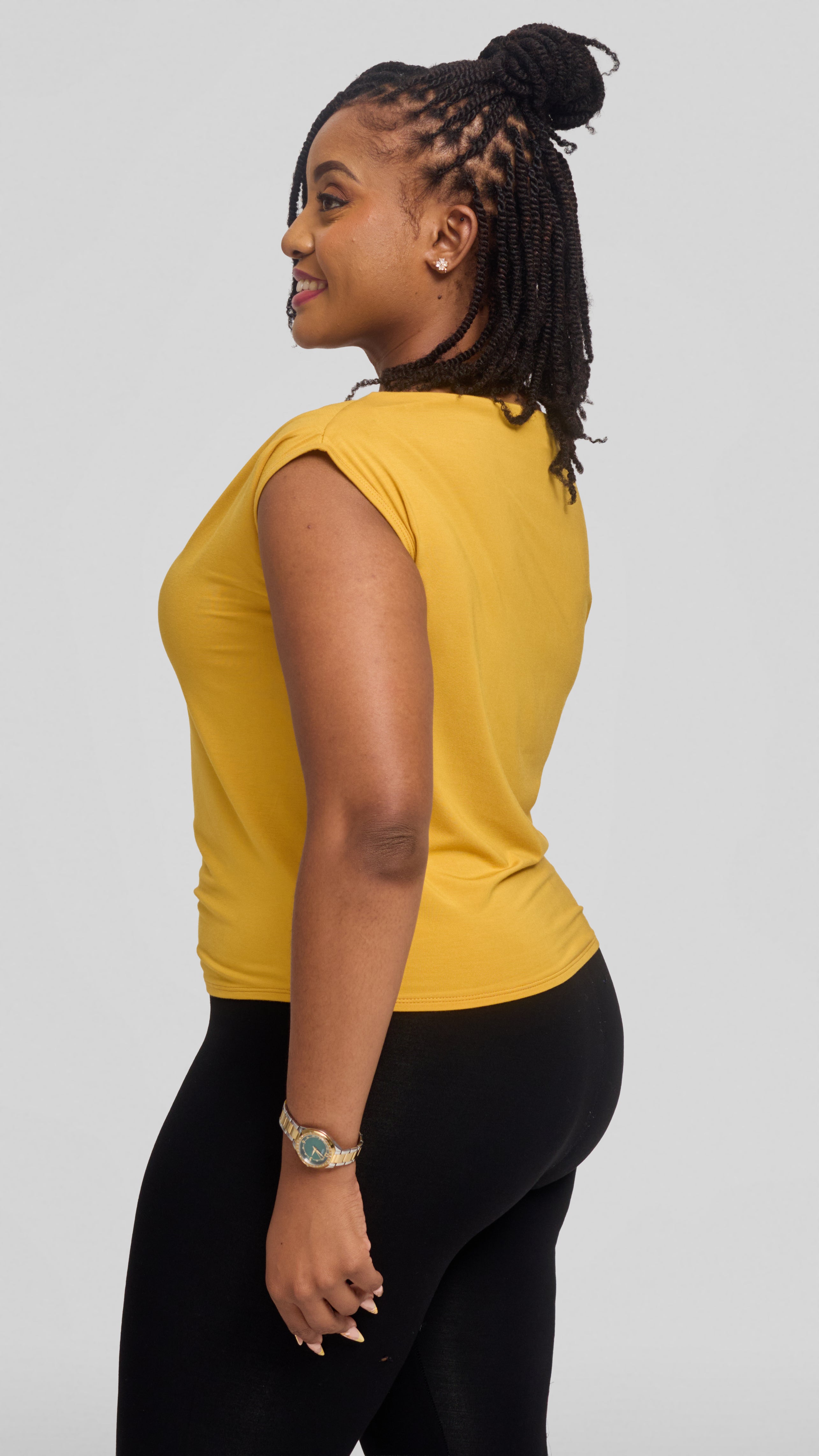 Vivo Side Pleat Top in Jersey - Mustard