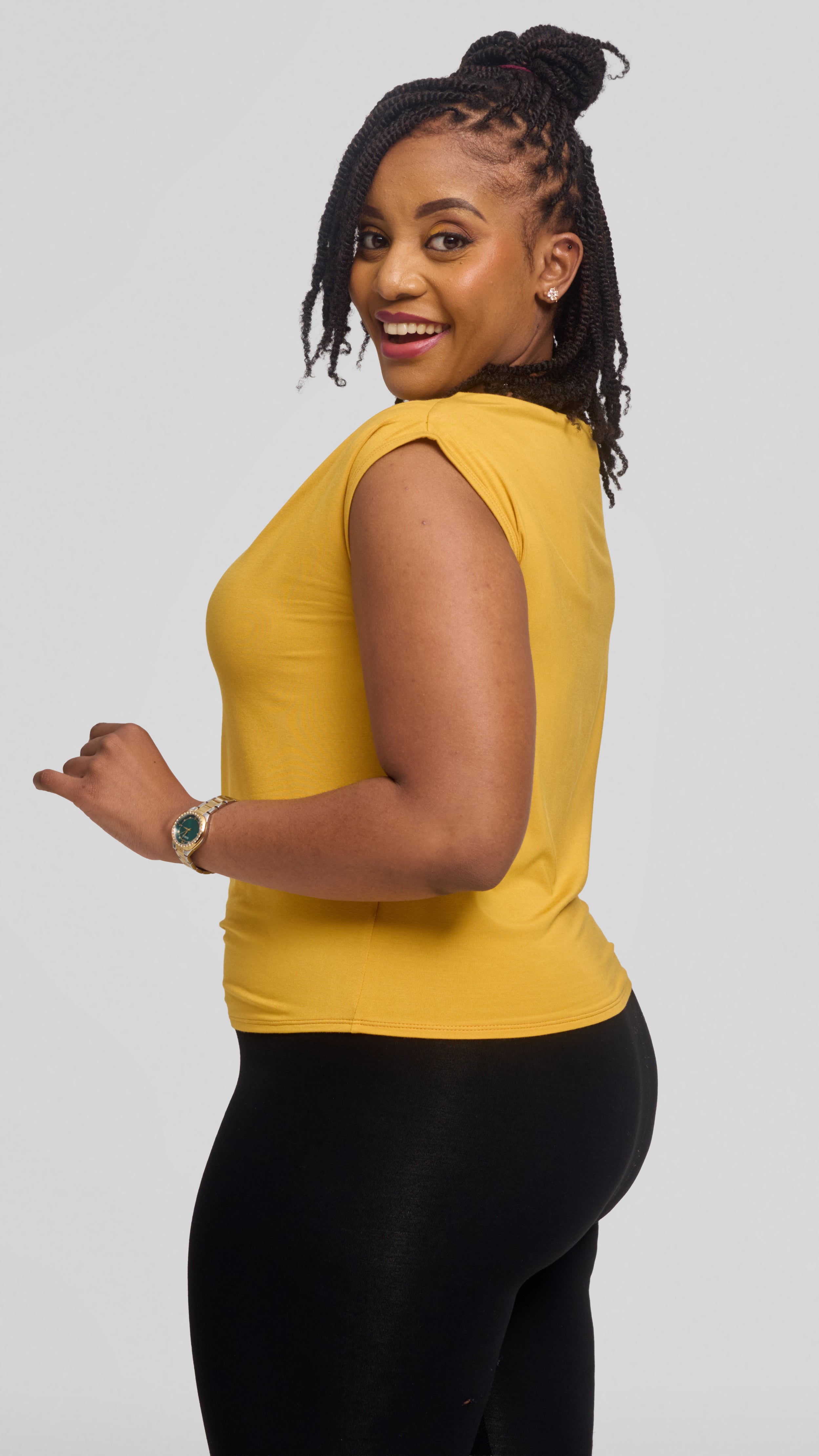 Vivo Side Pleat Top in Jersey - Mustard