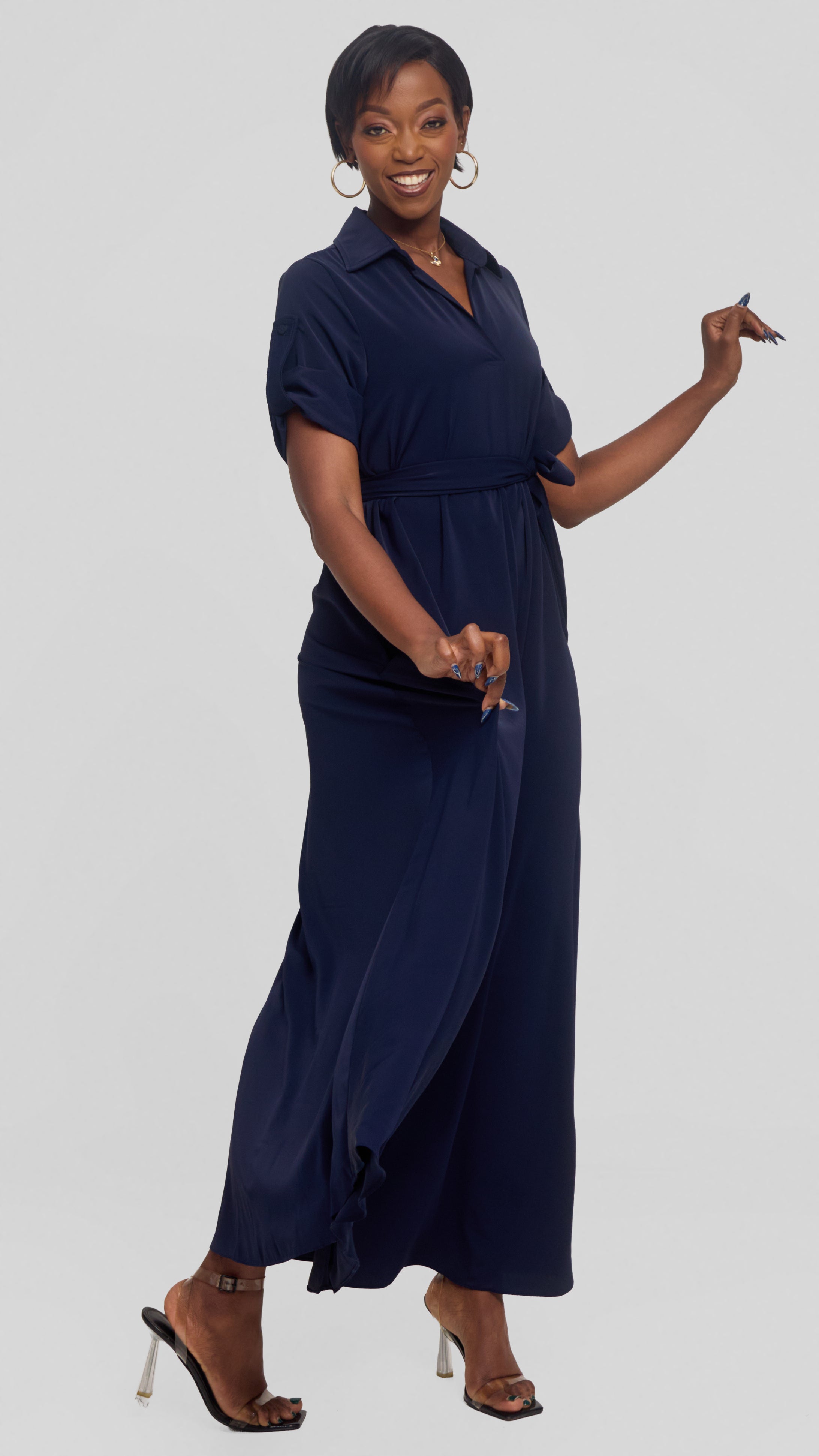 Vivo Yumi Maxi Shirt Dress in Crepe - Navy Blue