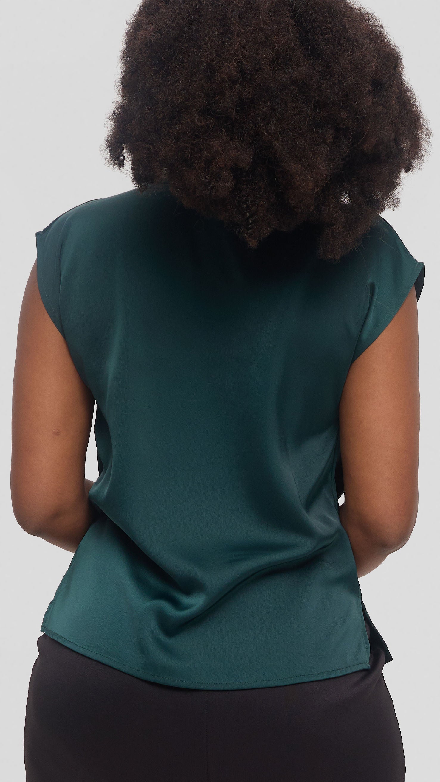 Vivo Drop Shoulder Cowl Top in Satin - Dark Green