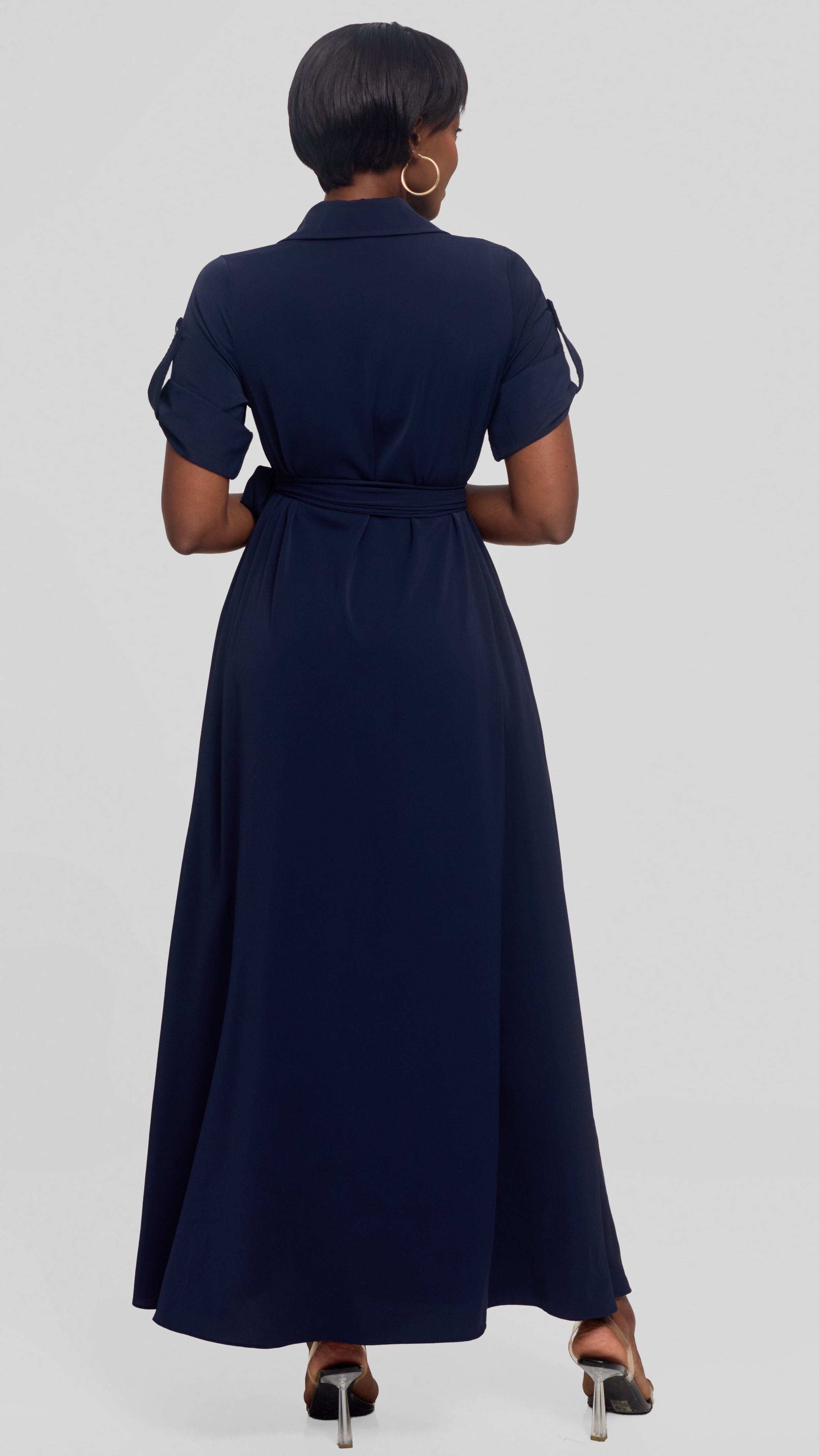 Vivo Yumi Maxi Shirt Dress in Crepe - Navy Blue
