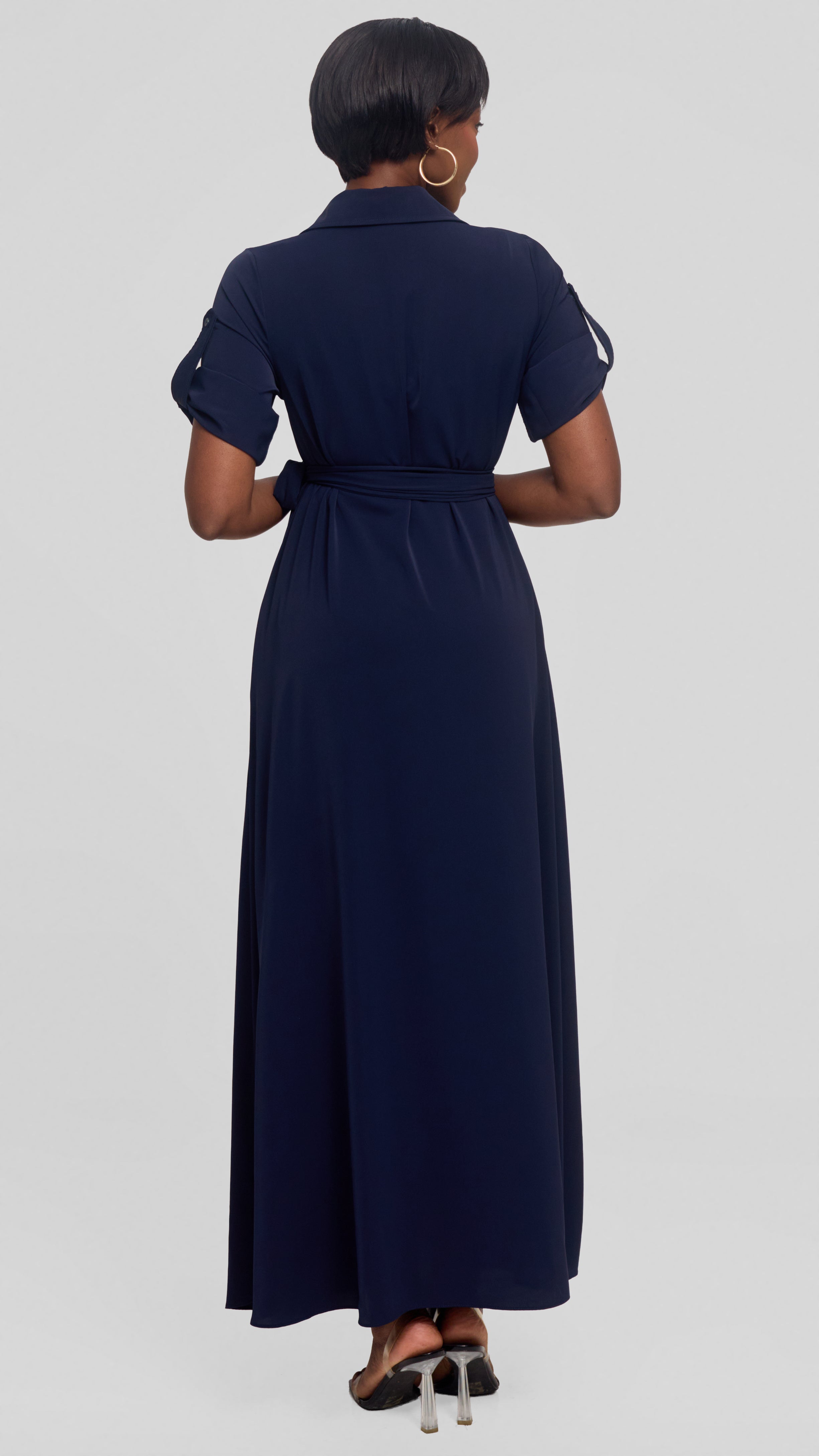 Vivo Yumi Maxi Shirt Dress in Crepe - Navy Blue