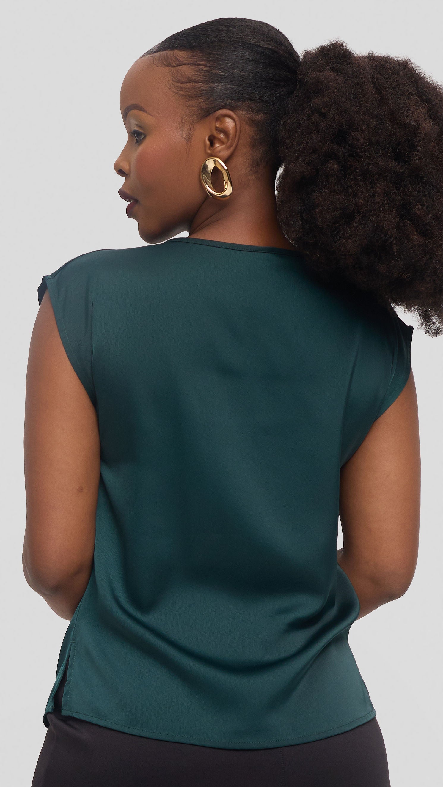 Vivo Drop Shoulder Cowl Top in Satin - Dark Green