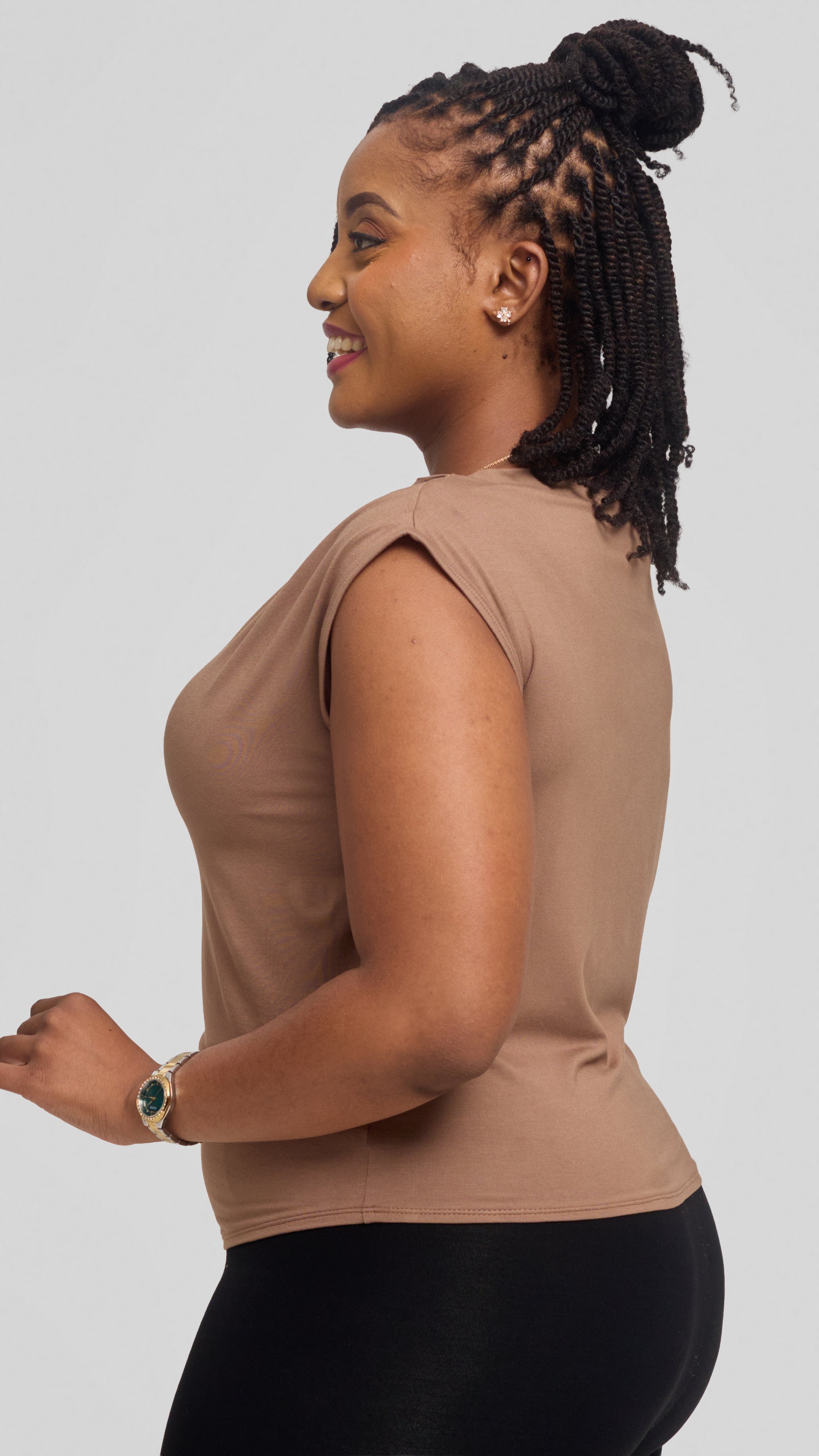 Vivo Side Pleat Top in Jersey - Dark Taupe