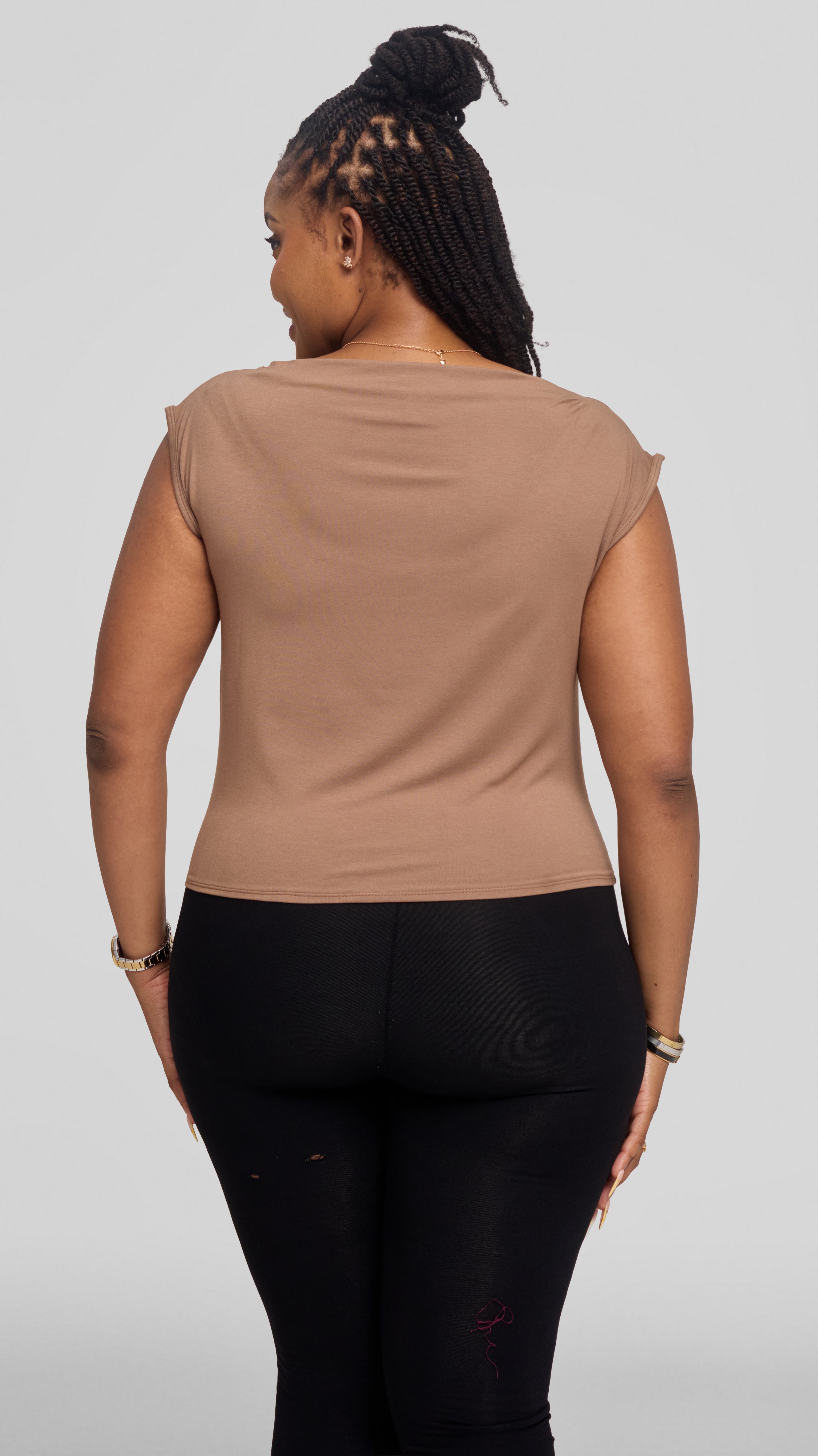 Vivo Side Pleat Top in Jersey - Dark Taupe