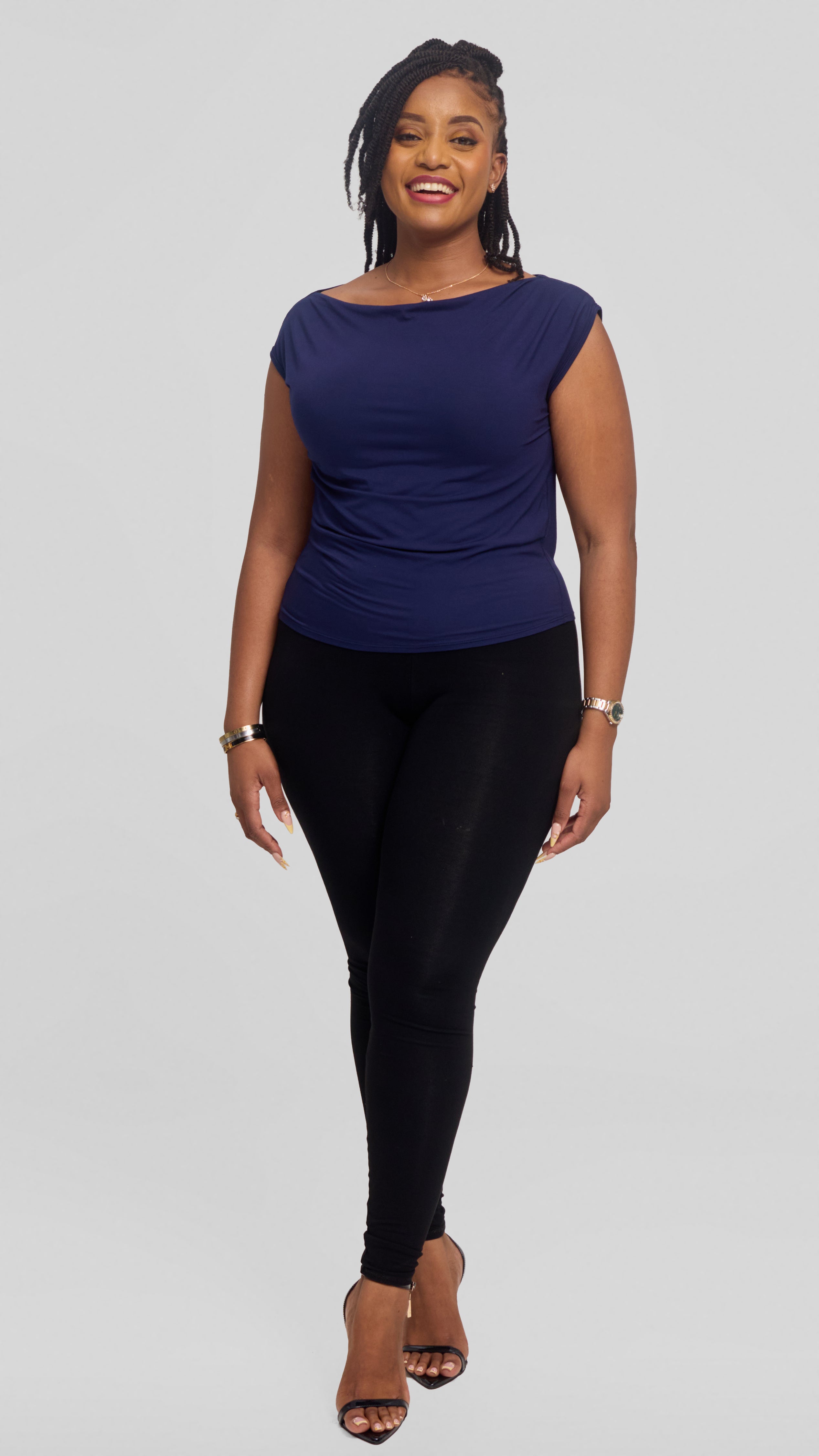 Vivo Side Pleat Top in Jersey - Navy