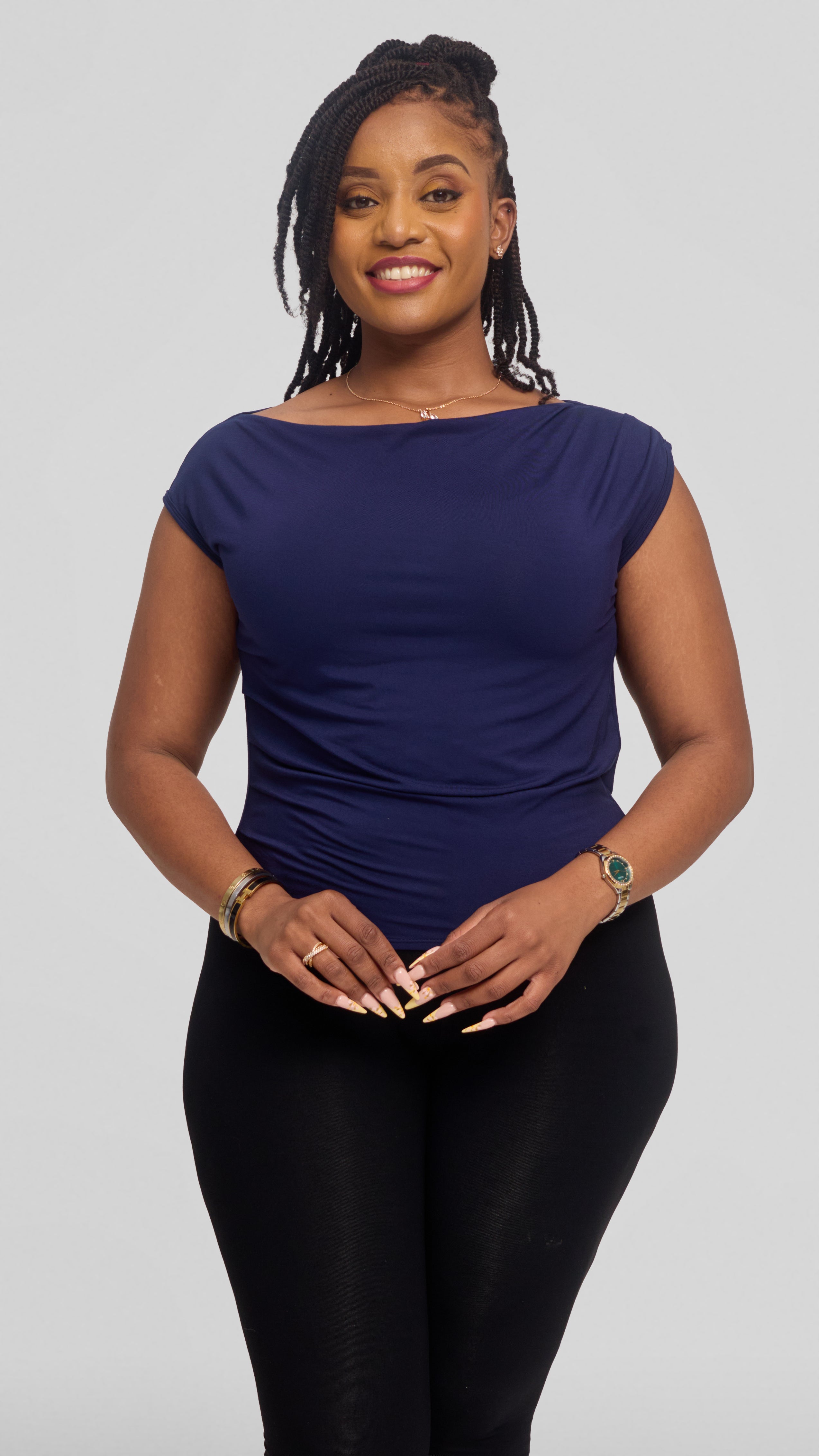 Vivo Side Pleat Top in Jersey - Navy