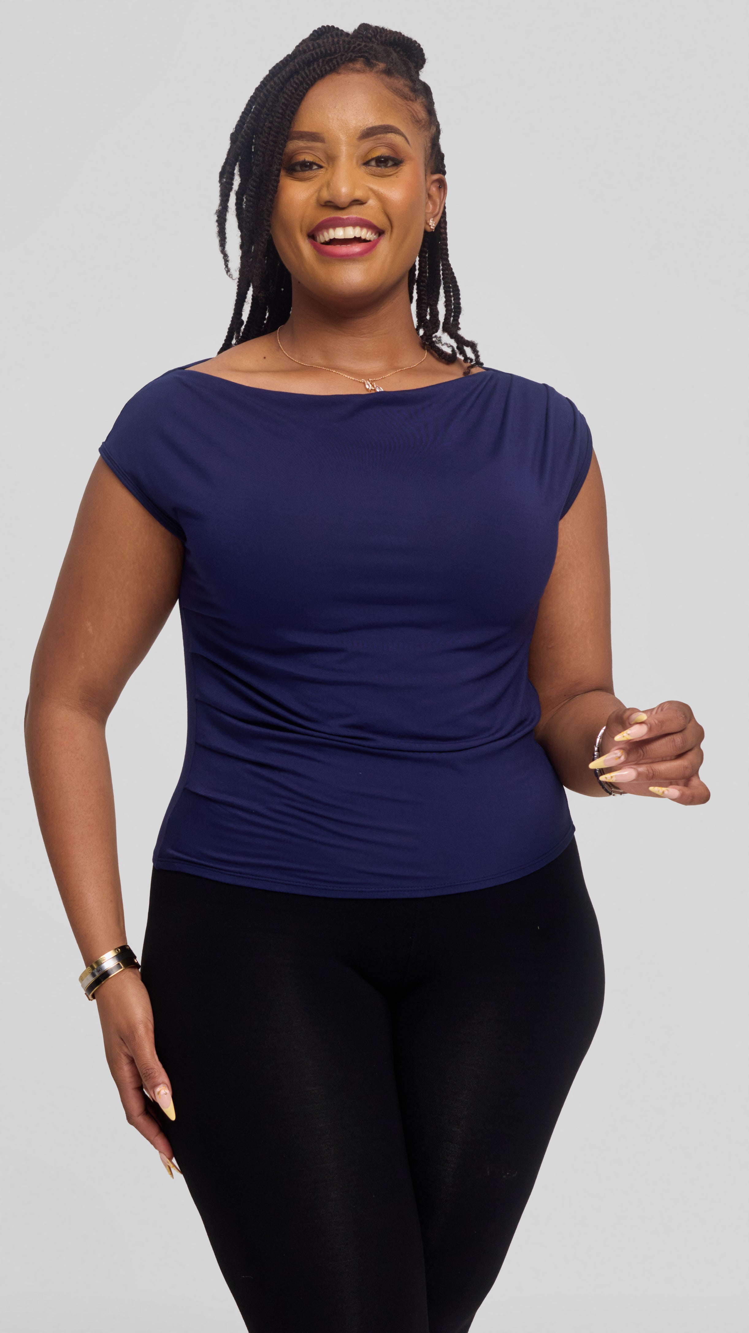 Vivo Side Pleat Top in Jersey - Navy