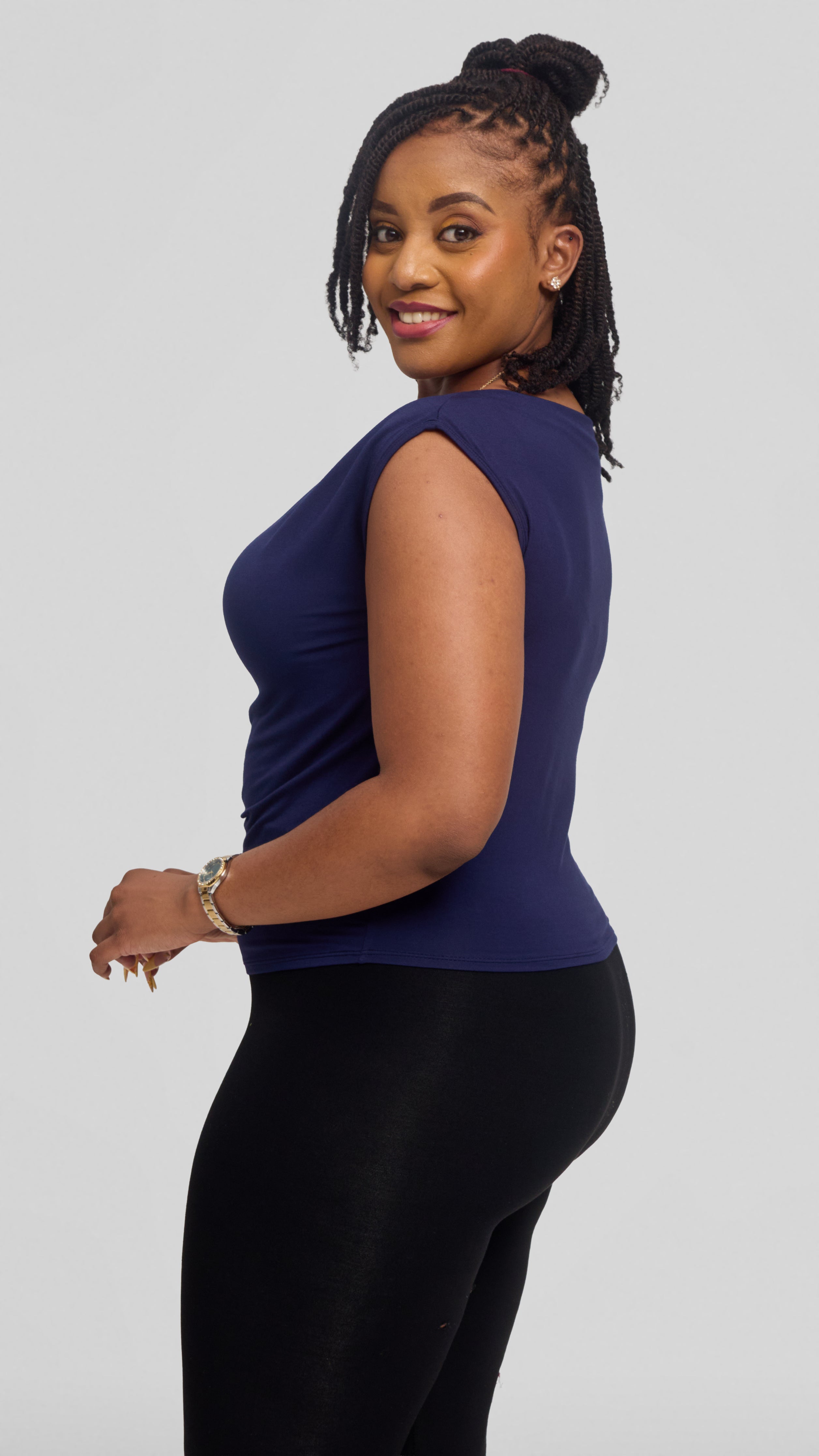Vivo Side Pleat Top in Jersey - Navy