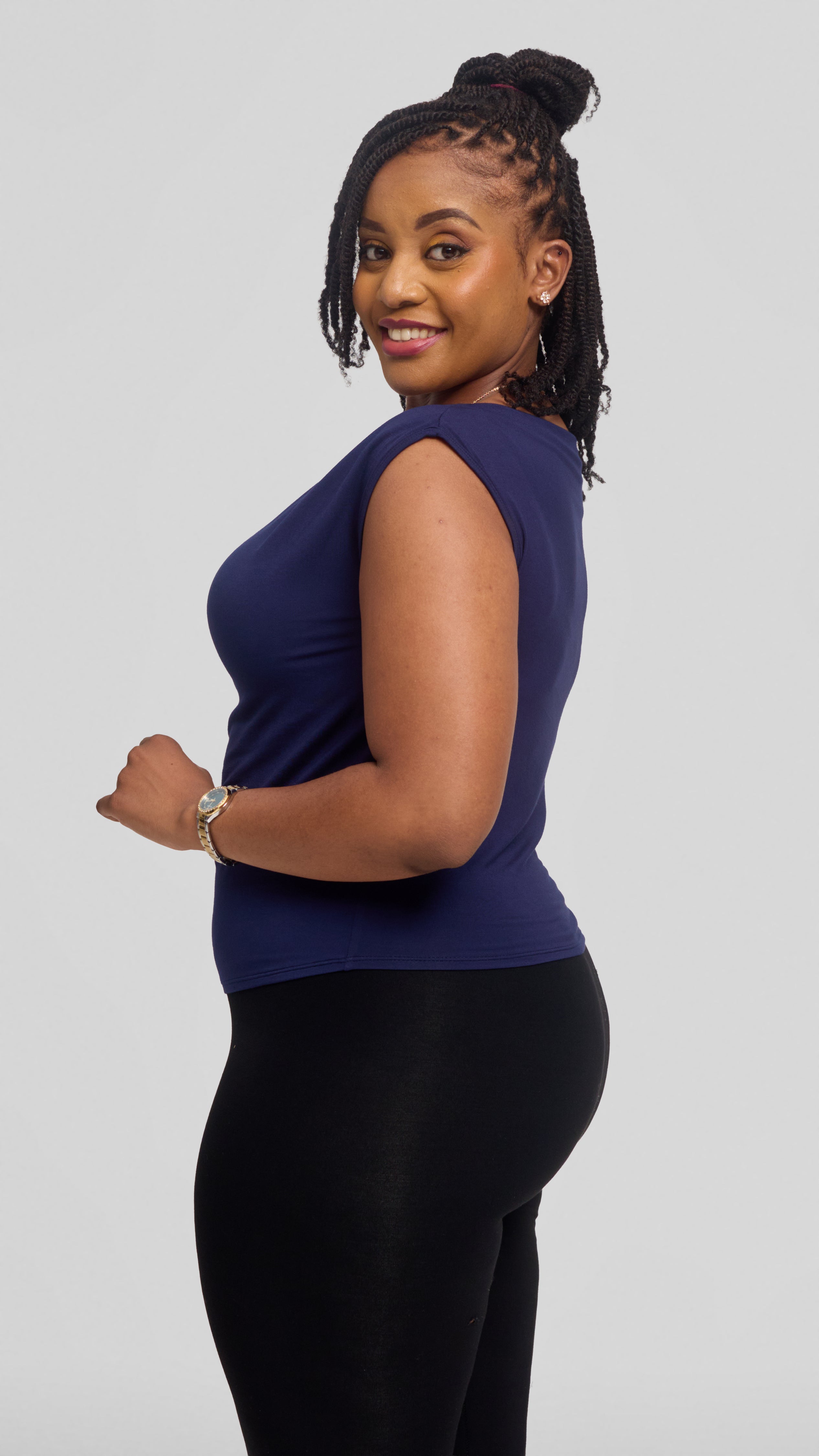 Vivo Side Pleat Top in Jersey - Navy