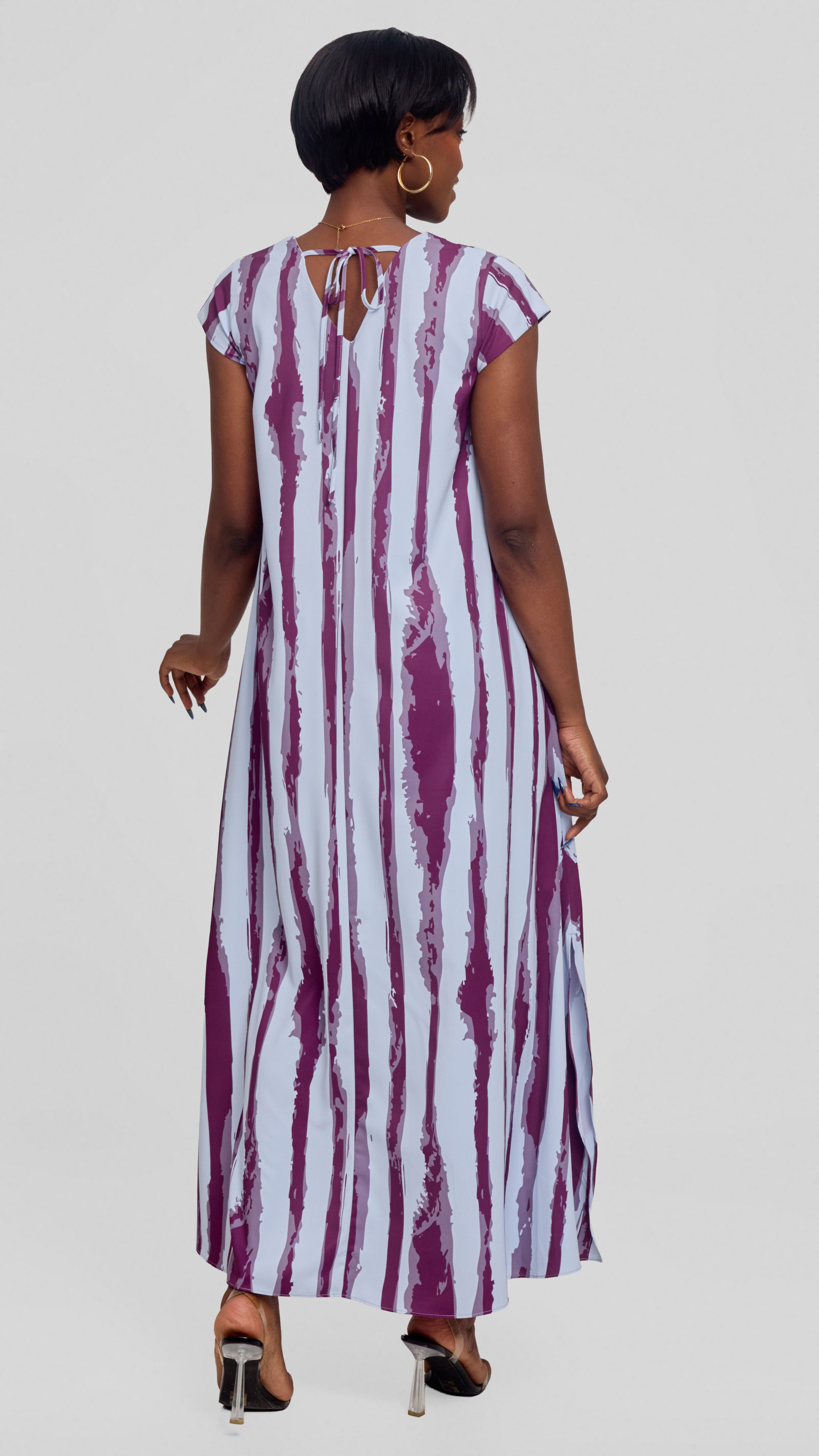 Vivo Kani Cap Sleeve Maxi Dress in Textured Crepe -  Light Blue / Mulberry Tamasha Print