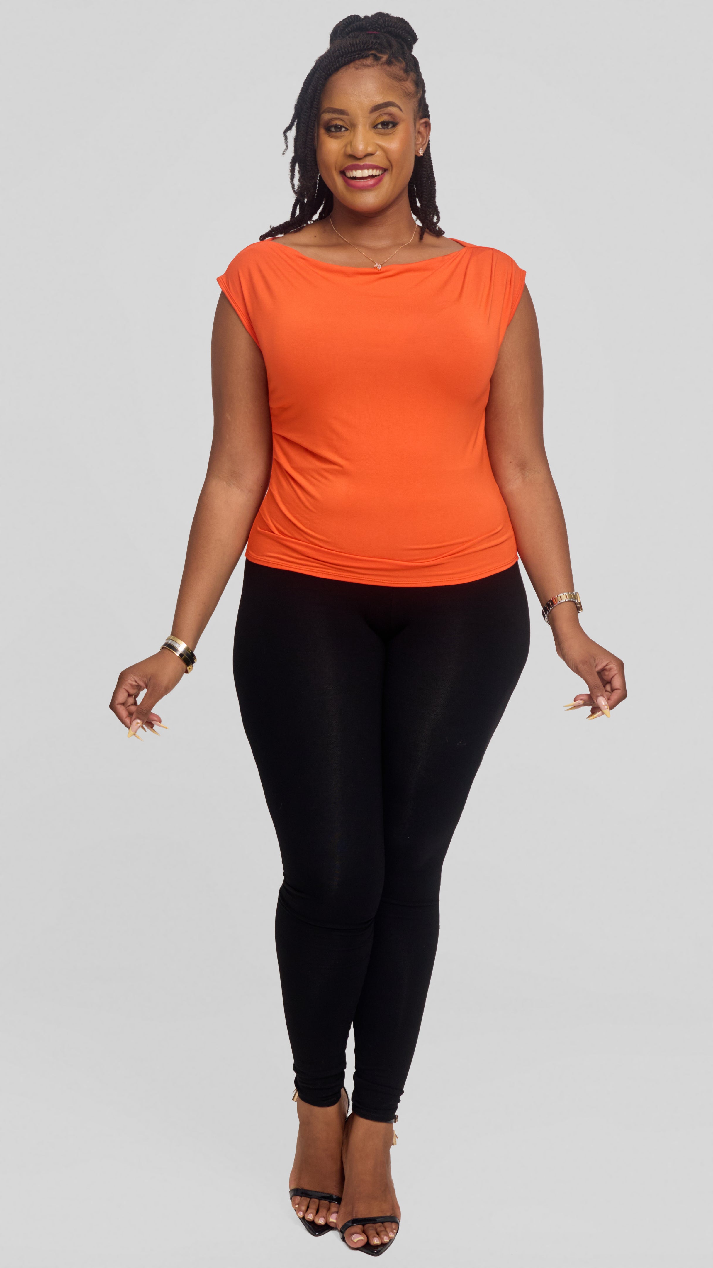 Vivo Side Pleat Top in Jersey - Orange