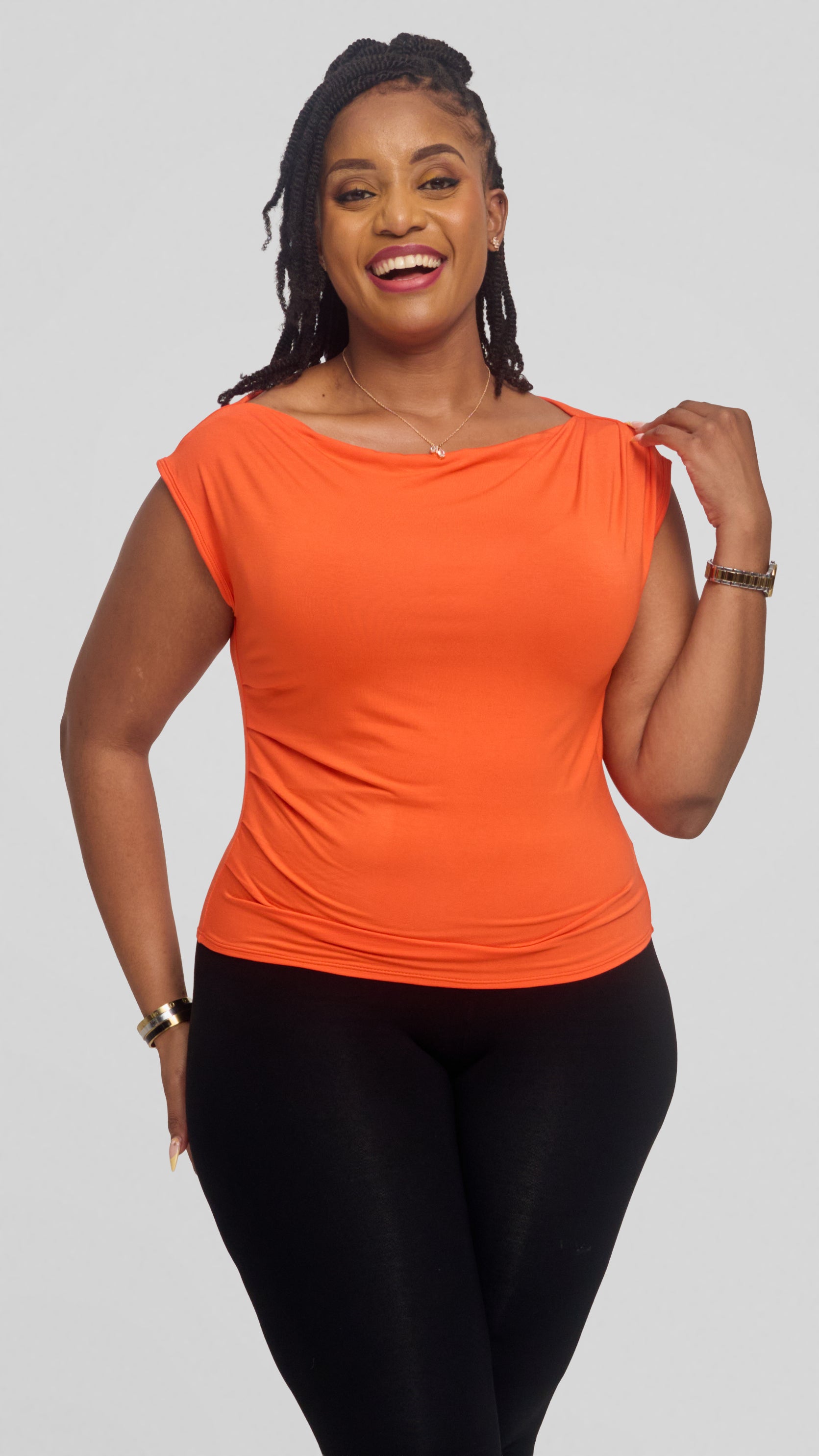 Vivo Side Pleat Top in Jersey - Orange